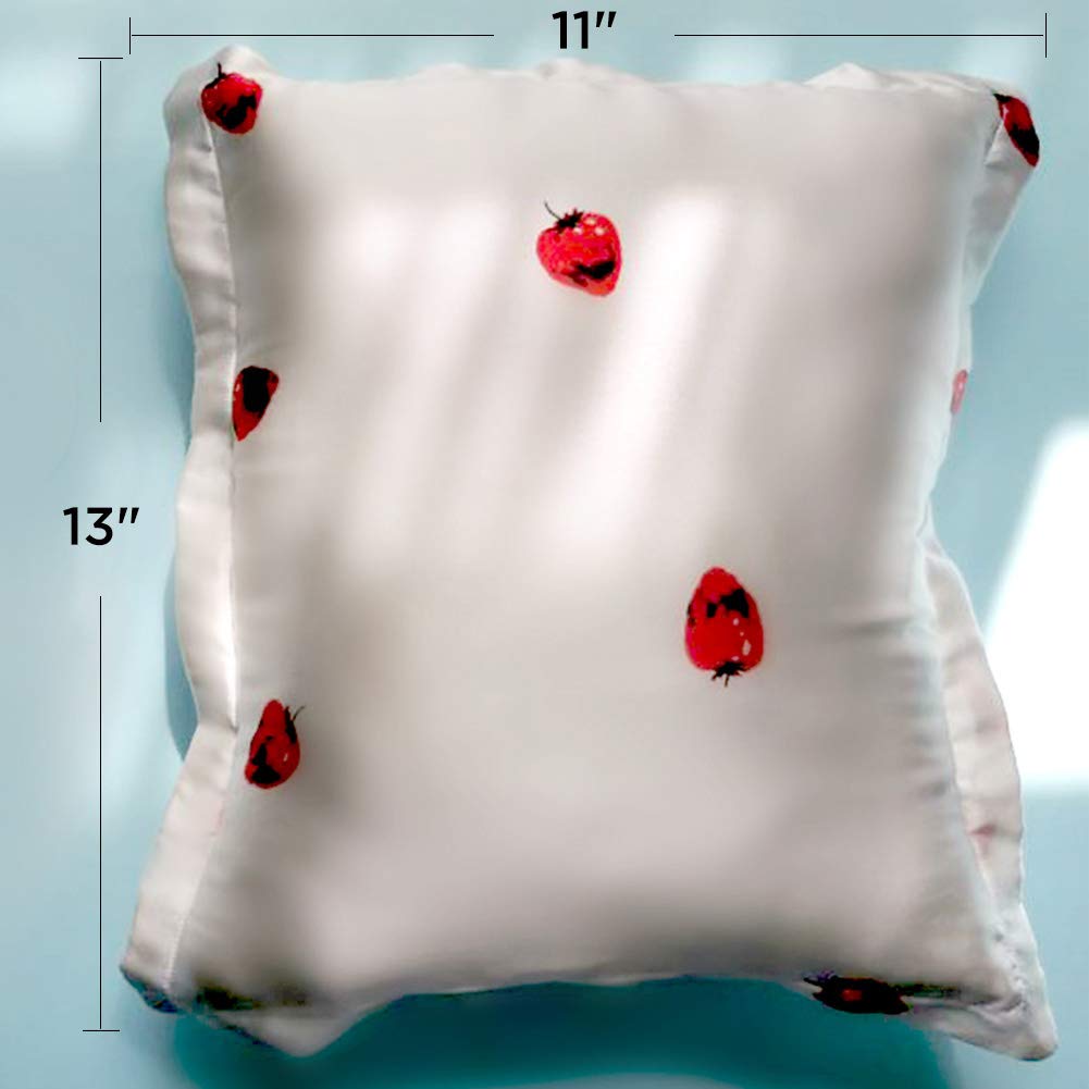 THXSILK 100% 19 Momme Silk Throw Pillow Cover - Hypoallergenic for Skin & Hair Care, Strawberry Print Decorative Cushion for Sofa, Bed & Nap - White | Perfect for Home Decor, Gift & Relaxation