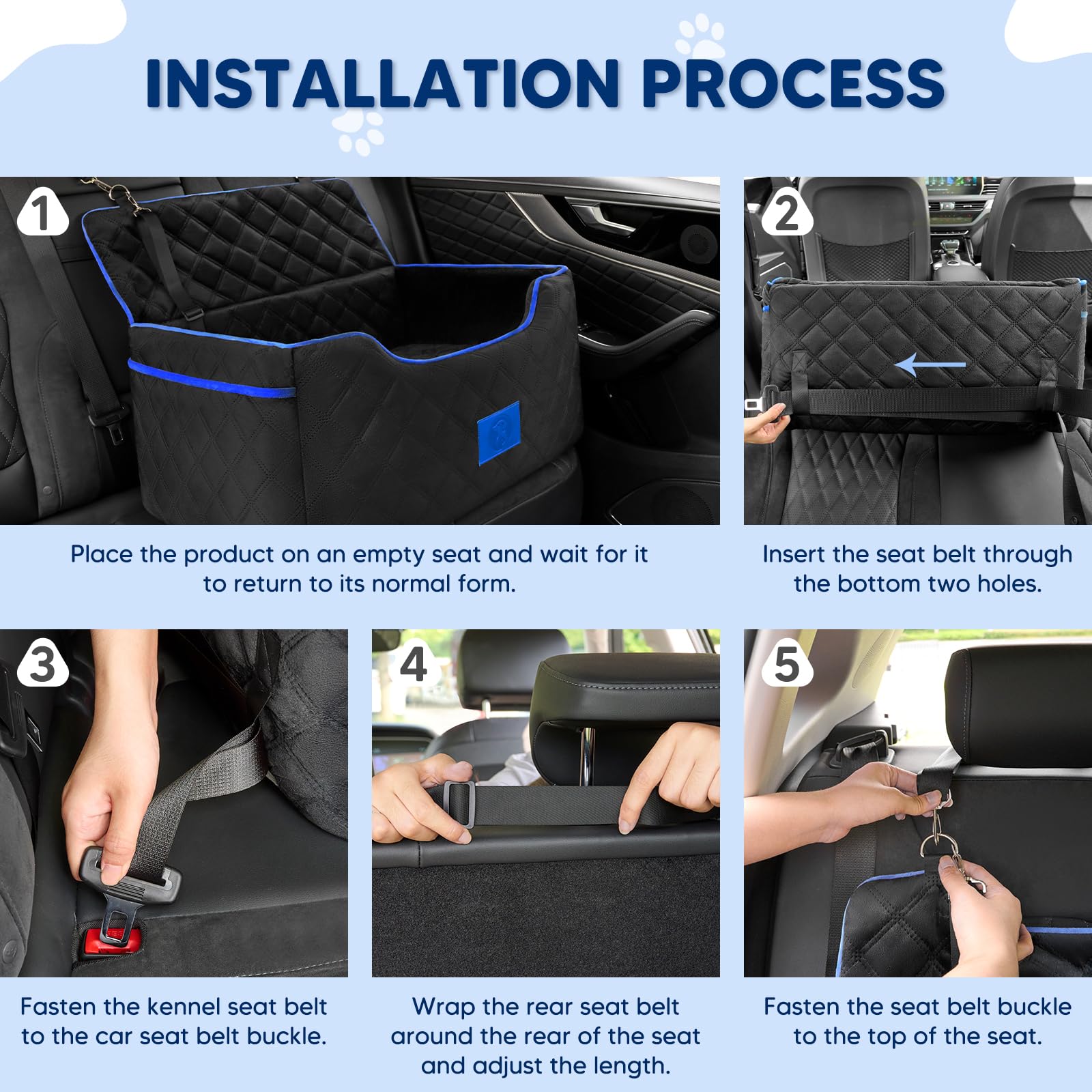 Premium Memory Foam Dog Car Seat for Large & Medium Dogs up to 55 lbs - Washable Elevated Pet Booster Seat with Safety Belt & Storage Pocket - Perfect for Road Trips, Vet Visits & Family Outings