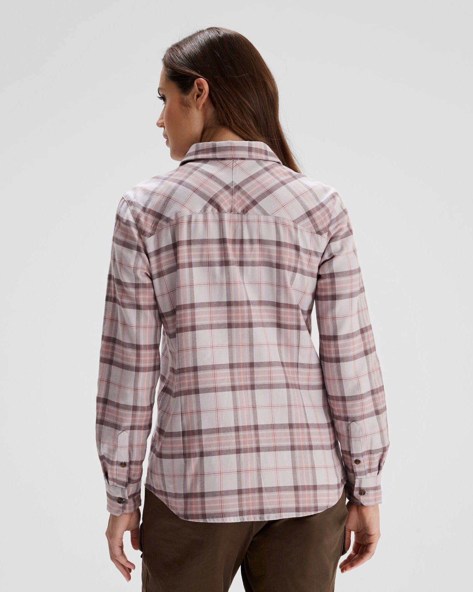 Women's Carrillon HF Long Sleeve Plaid Shirt - Soft Cotton Flannel Button Down Top for Casual Wear & Outdoor Activities | Mountain Dove Plaid Pattern