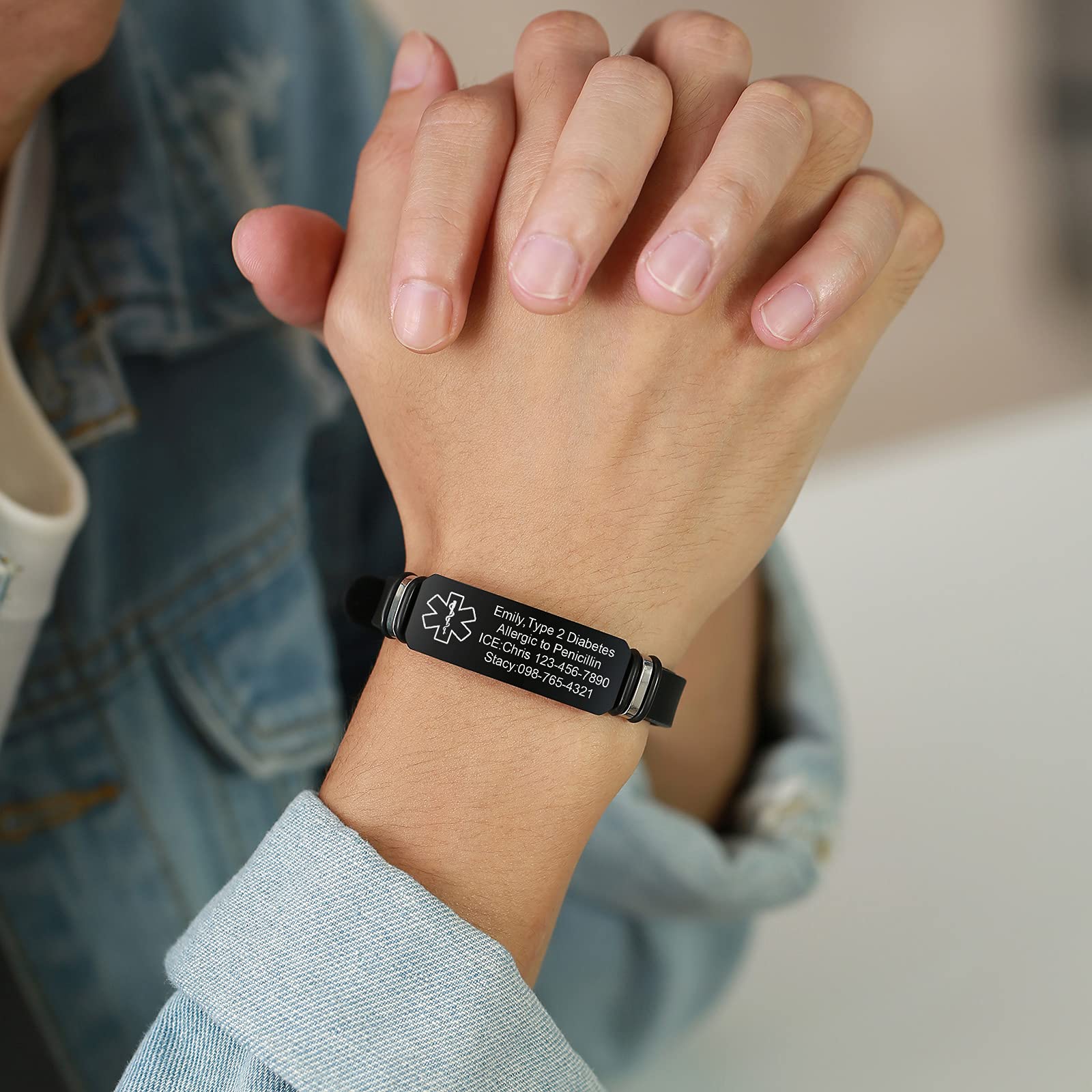VNOX Adjustable Stainless Steel Medical Alert Bracelet for Men, Women & Kids - Free Engraving Emergency ID Wristband | Perfect for Diabetes, Allergies & Heart Conditions