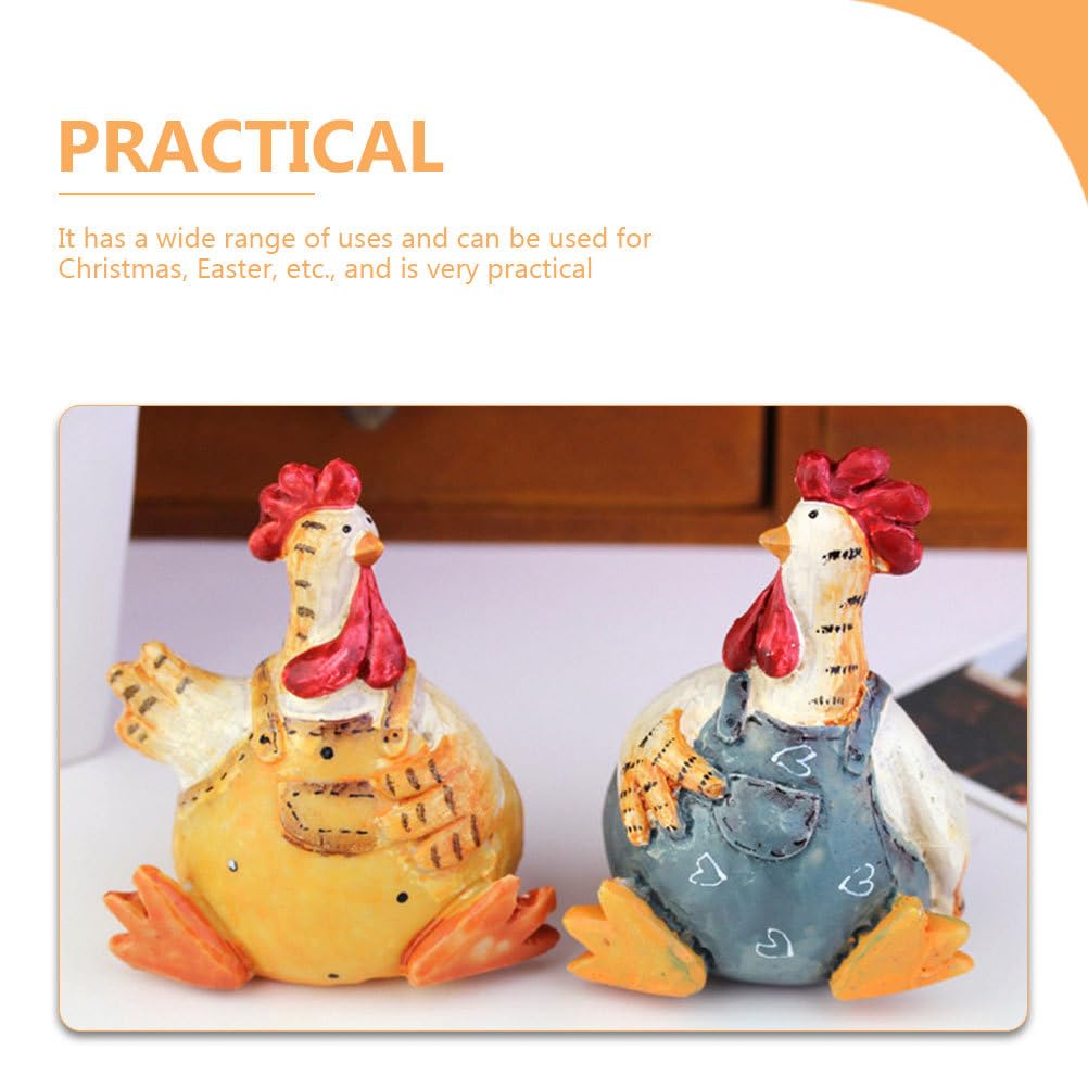 ULTNICE 2-Piece Cute Chicken Figurine Set - Resin Rooster & Hen Couple Statue - Miniature Farm Animal Collectibles - Easter & Spring Home Decor - Perfect for Farmhouse Tabletop, Party Supplies & Seasonal Display