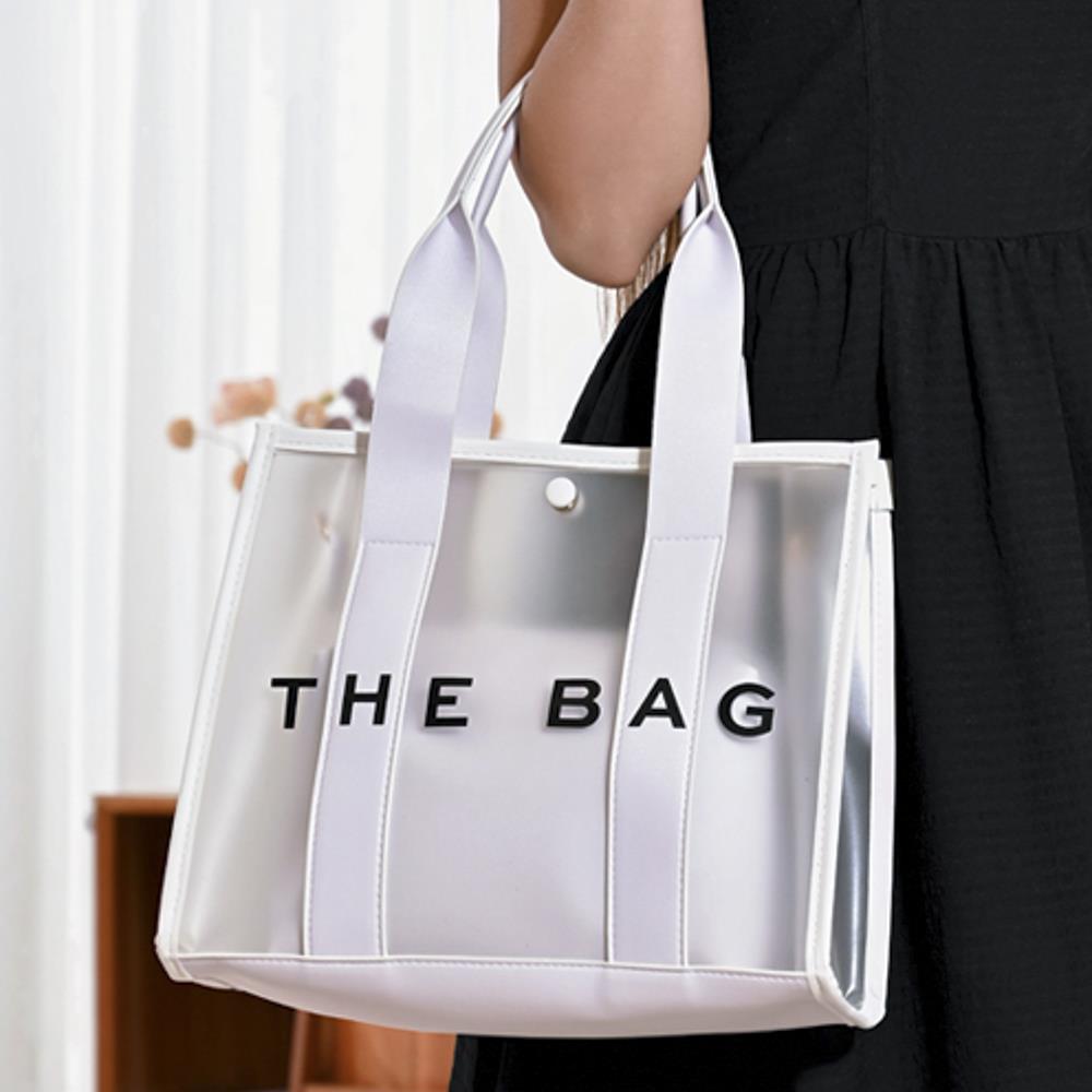 White Clear Edge Tote Bag - Stylish & Durable Shopping Bag for Groceries, Beach, Work & Travel