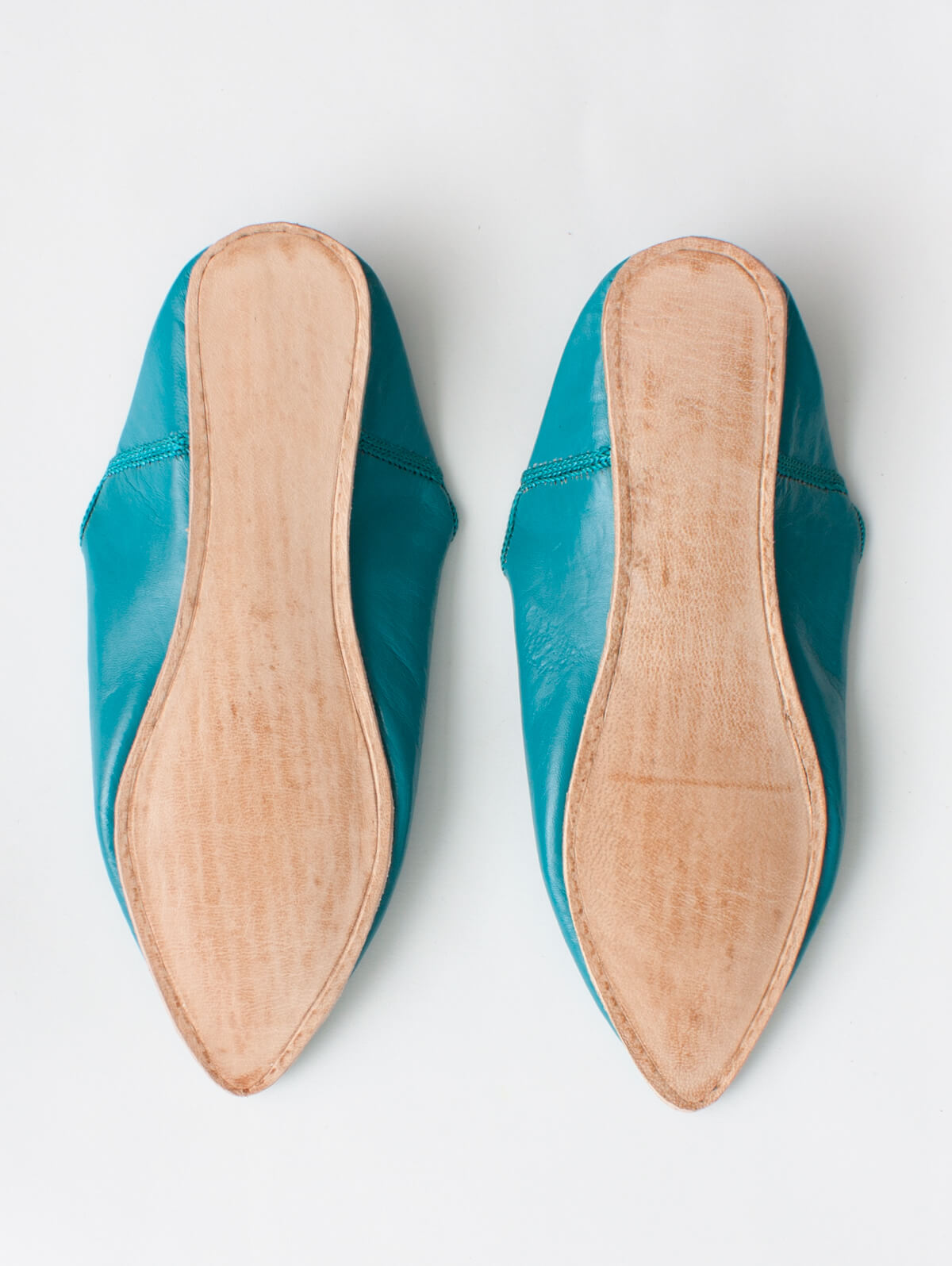 Authentic Moroccan Plain Pointed Babouche Slippers - Comfortable Leather House Shoes for Men & Women - Perfect for Home, Lounge & Cultural Outfits (Teal)