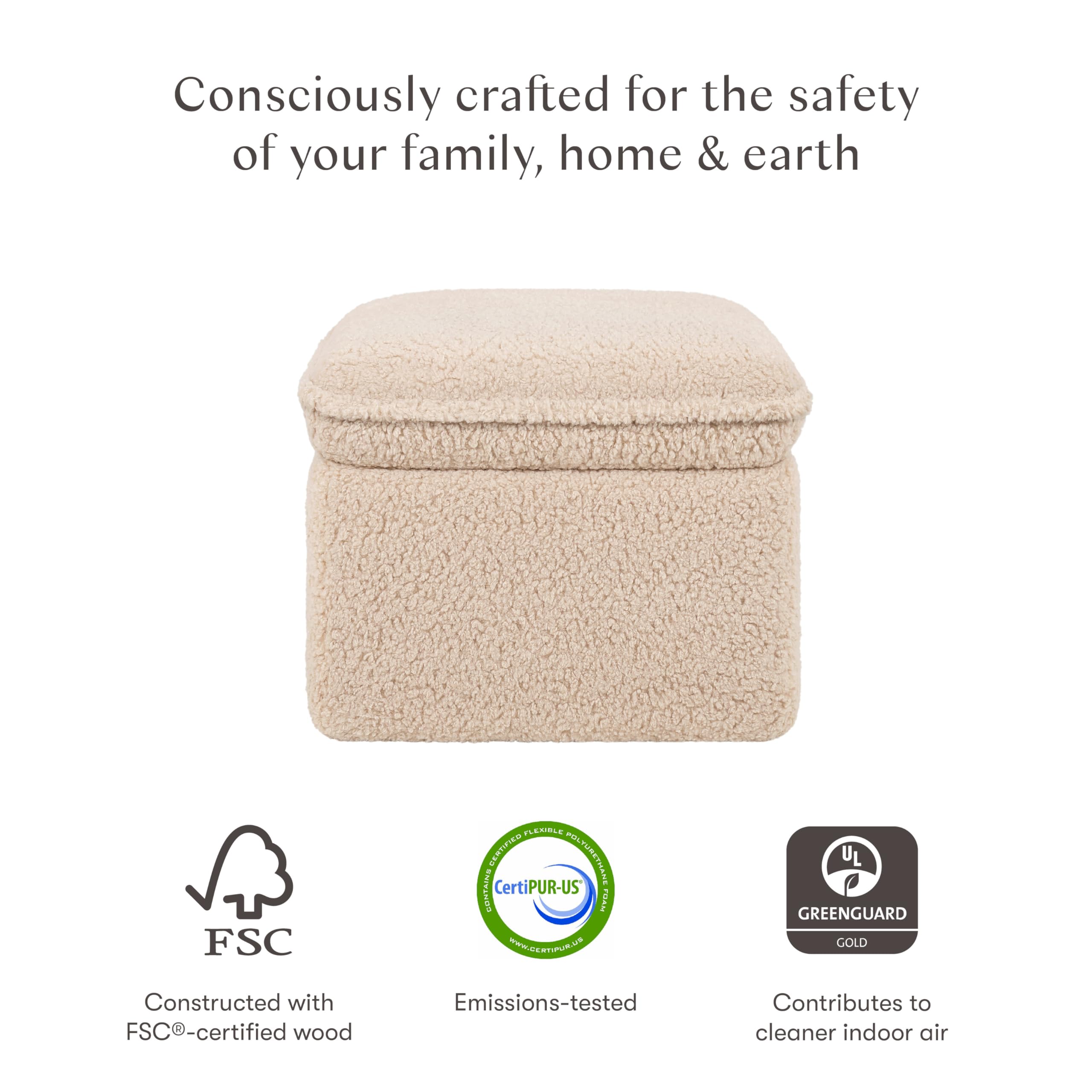 Babyletto Cali Storage Ottoman in Chai Shearling - Greenguard Gold Certified Nursery Furniture for Baby Room Organization & Playroom Seating