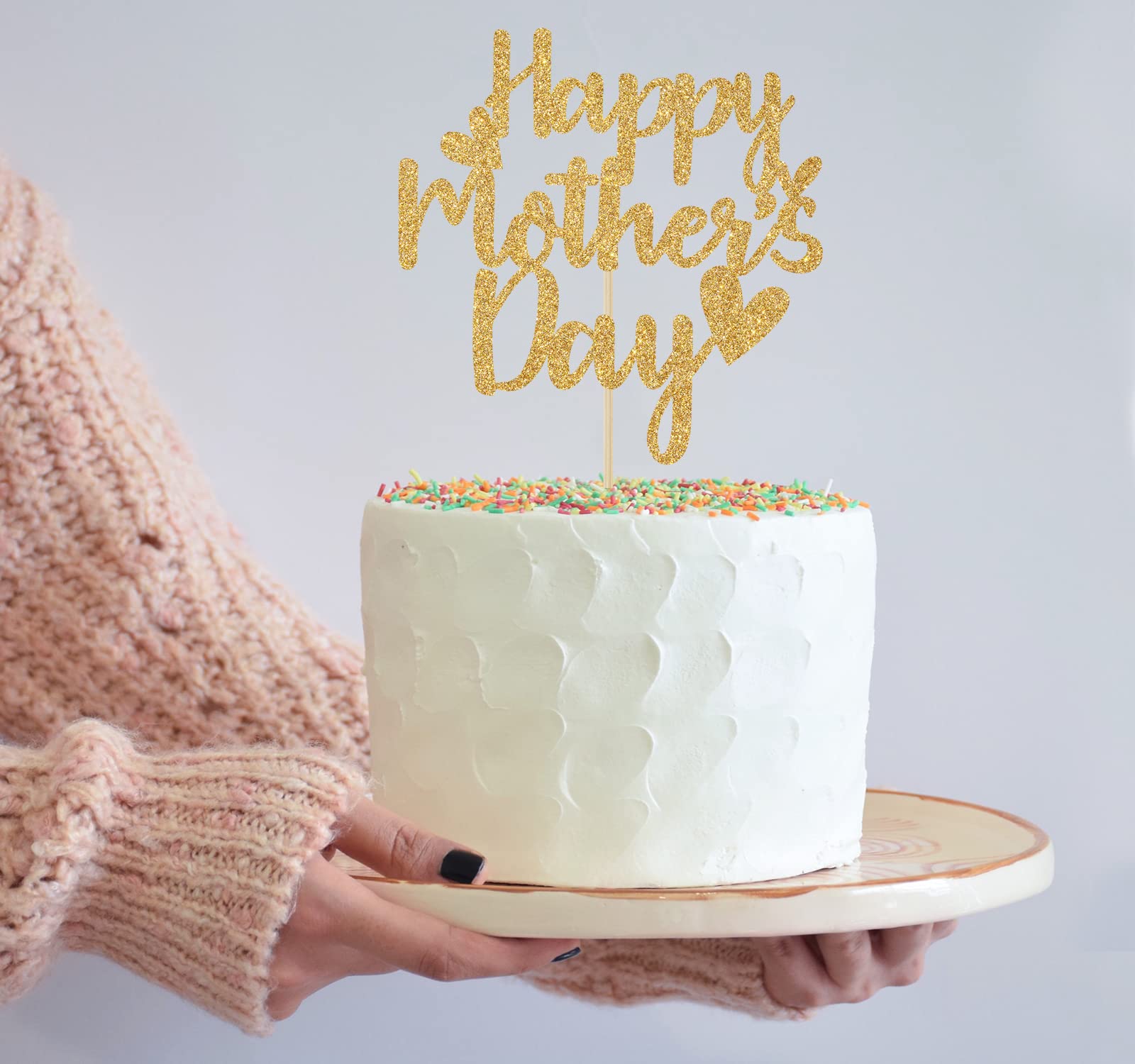 Happy Mother's Day Cake Topper - Gold Glitter Birthday Decor for Mom - Best Mom Ever Party Supplies - Perfect for Mother's Day Cakes, Cupcakes & Celebration Decorations