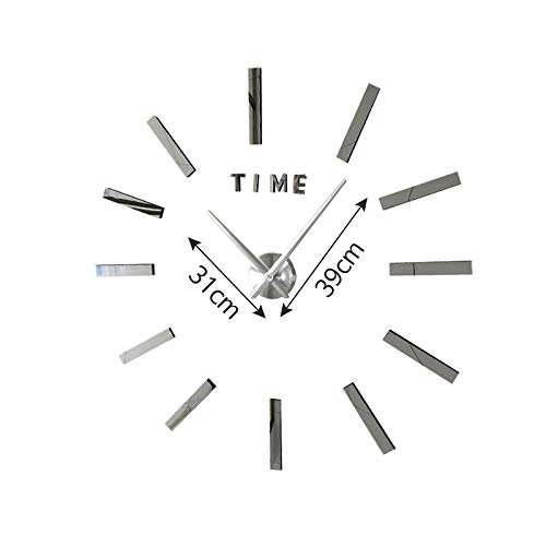Muellery 3D DIY Wall Clock - Silver Modern Design, Silent Non-Ticking Quartz Movement, Easy to Read Battery Operated Home Decor | Perfect for Living Room, Bedroom, Office & Gift Giving