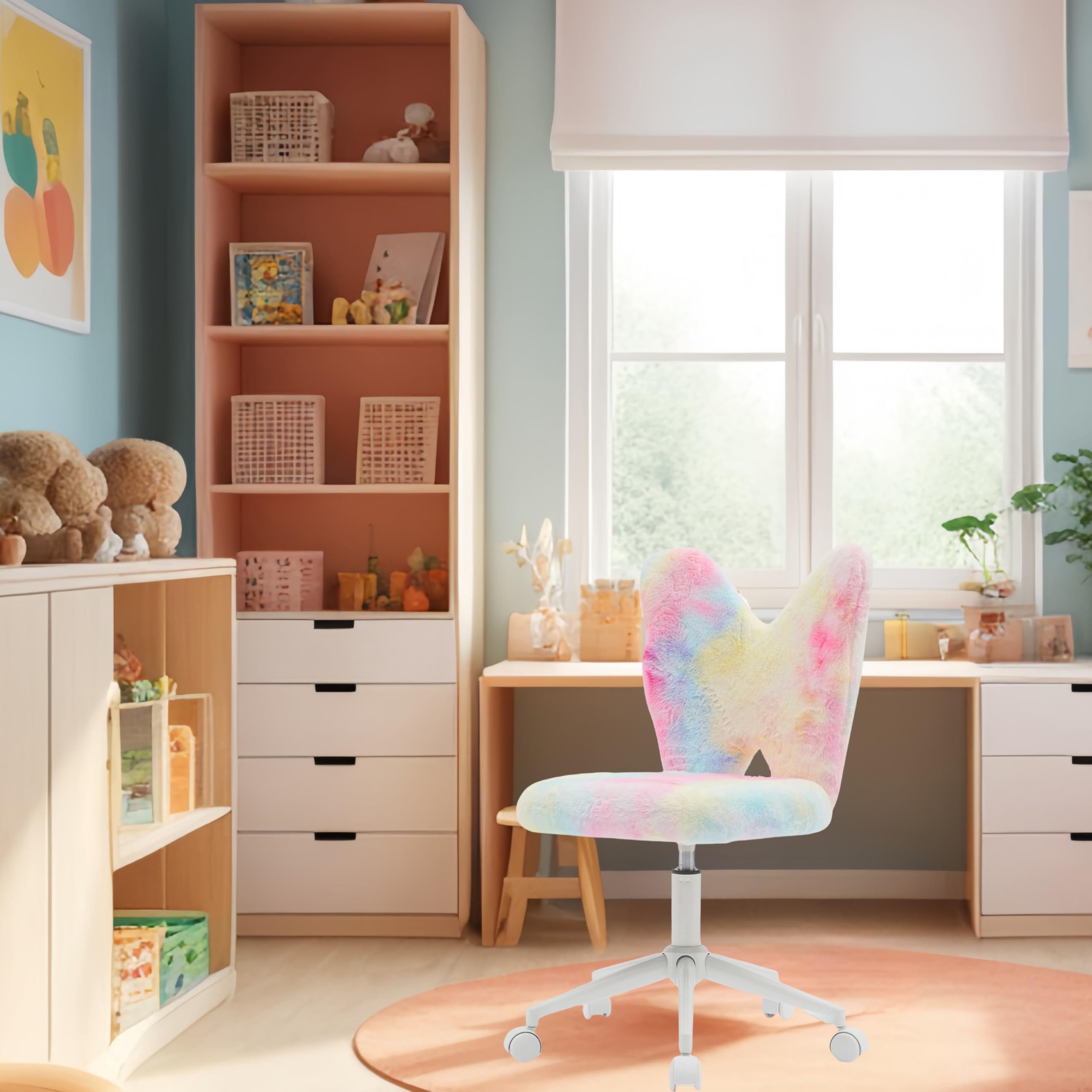 Adjustable Kids Desk Chair with Wheels - Ergonomic Swivel Computer Chair for Children, Soft Butterfly Shaped Back Support - Perfect Study Chair for Girls Bedroom, Homeschooling & Online Learning