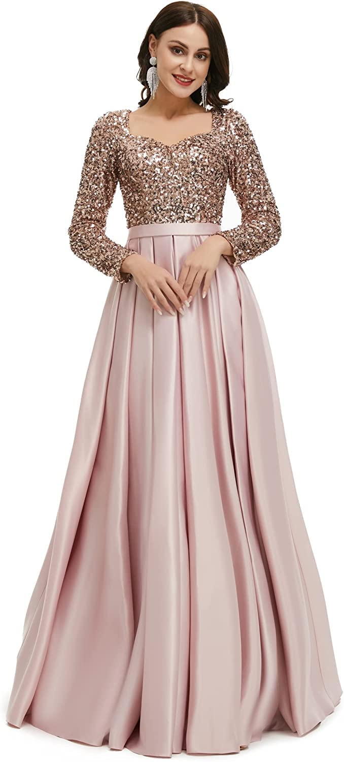 Elegant Women's V-Neck Sequin Long Sleeve Prom Dress with High Slit - Mermaid Party Cocktail Gown for Wedding, Evening & Special Occasions | Perfect for Homecoming, Gala & Formal Events