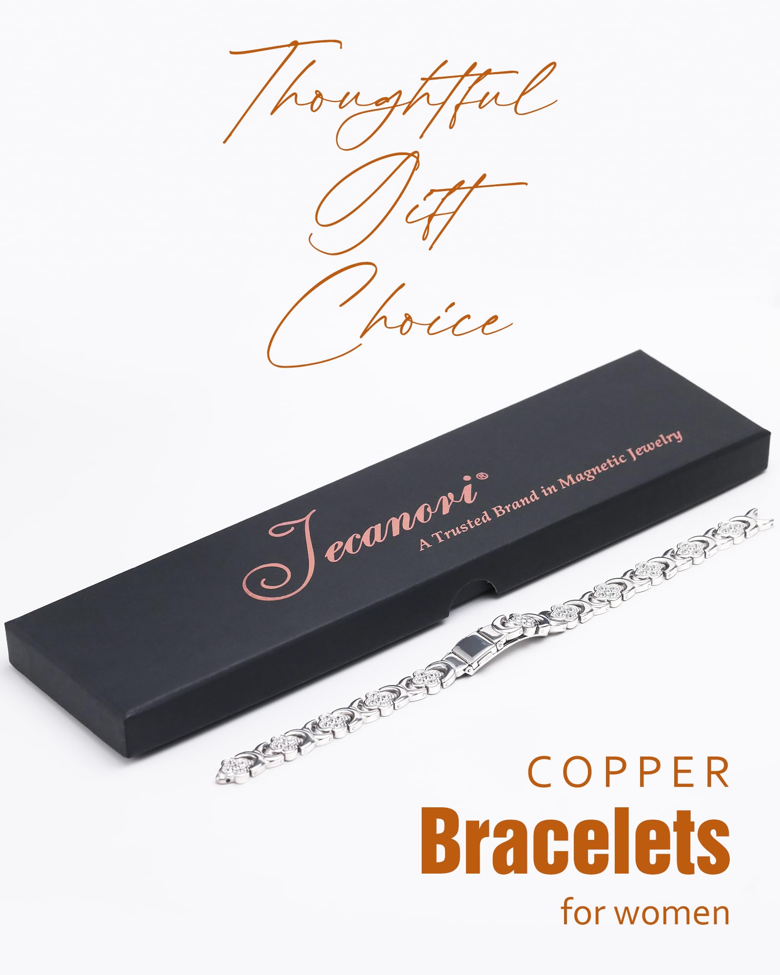 Jecanori Copper Magnetic Bracelet for Women - 3500 Gauss Magnets for Pain Relief & Healing, Four-Leaf Clover Design (Silver) - Perfect for Arthritis, Joint Pain & Wellness Therapy