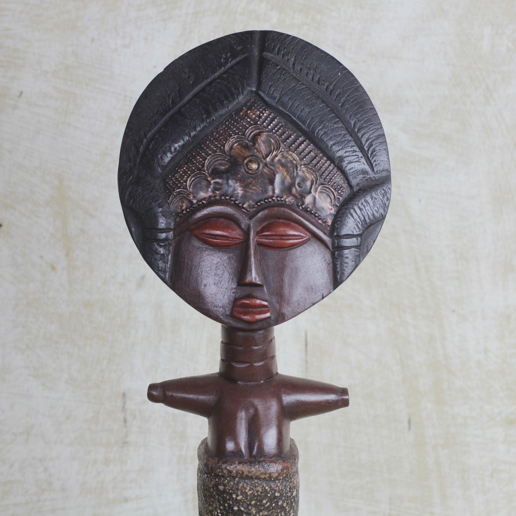 NOVICA Large Brown Fertility Doll - Handcrafted Aluminum and Wood Sculpture, 21.25