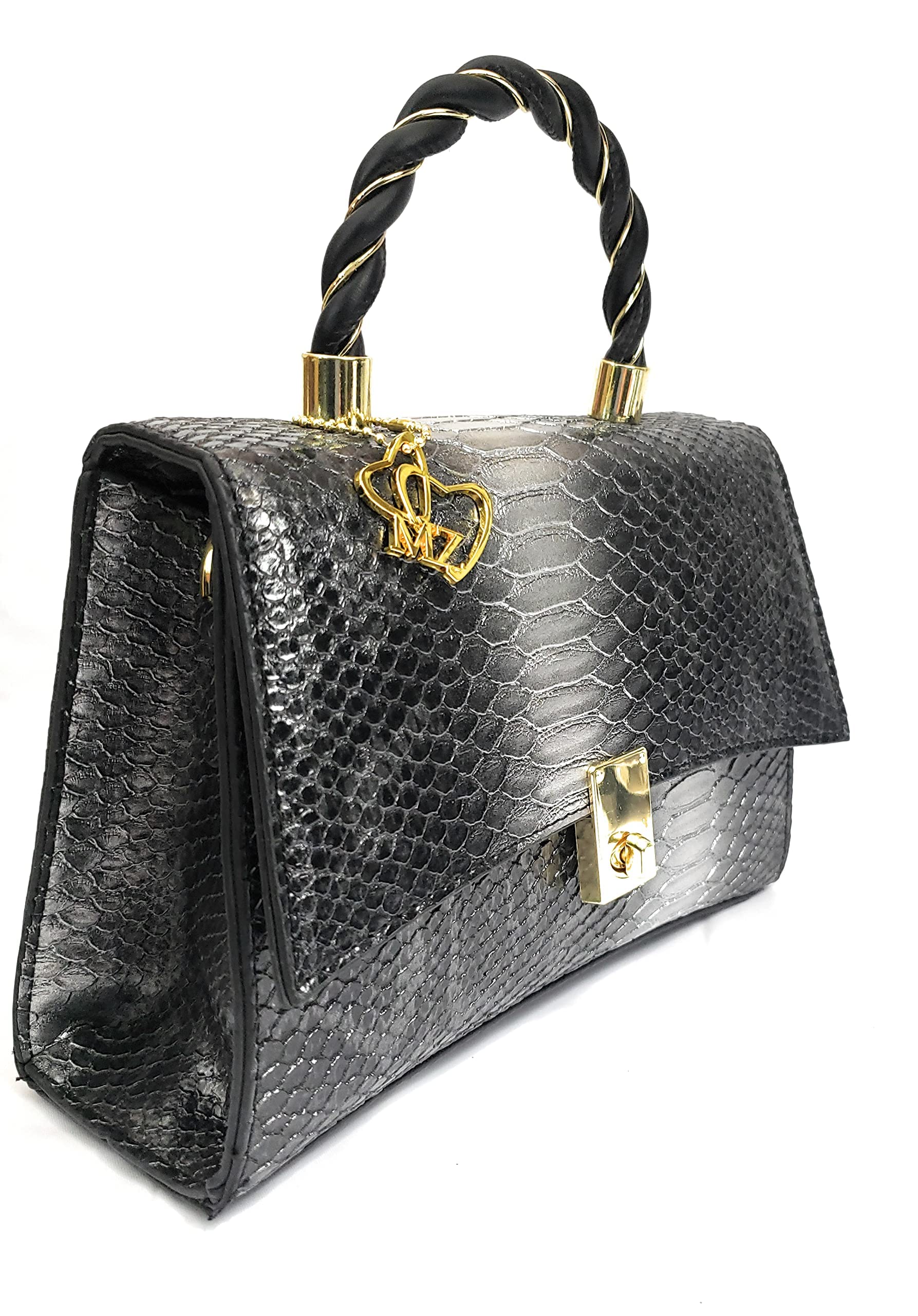 MariaKinz Black VEGAN Leather Python Texture Shoulder Bag Crossbody Purse for Women - Fashionable Handbag for Work, Travel & Evening Out