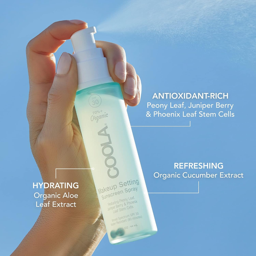 COOLA Organic Makeup Setting Spray with SPF 30 - Vegan, Broad Spectrum Sunscreen for Face - Perfect for Outdoor Activities, Beach Days & Summer Makeup Protection