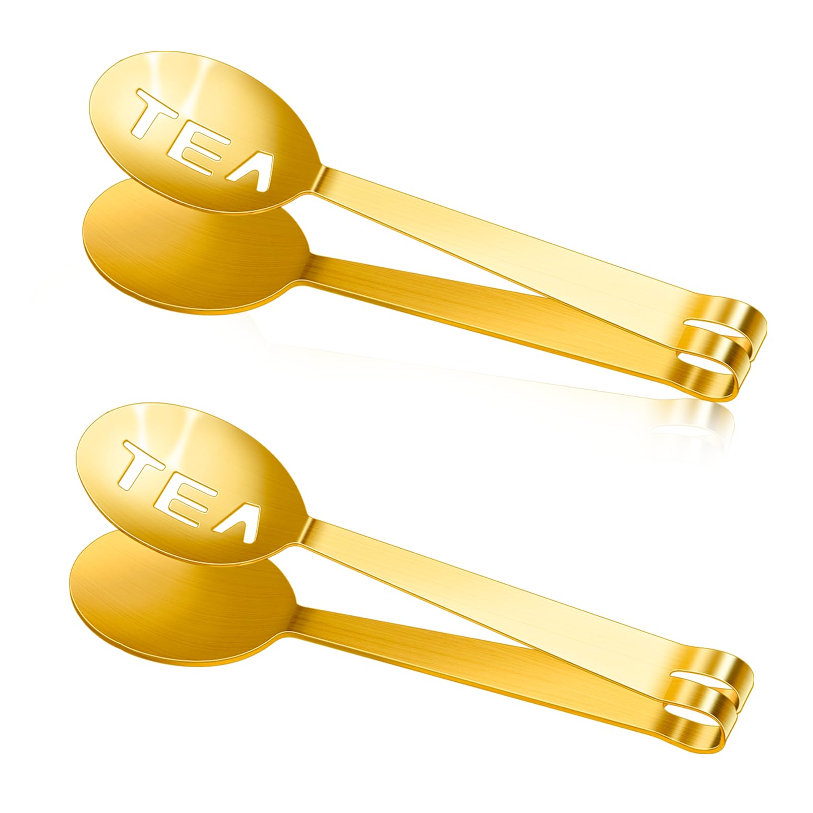 2PCS Stainless Steel Tea Bag Squeezer Tongs - Gold Tea Filter Clip & Strainer Spoon for Loose Leaf Tea, Ice Cubes, Lemon Slices | Perfect for Tea Lovers, Home Brewing & Kitchen Accessories