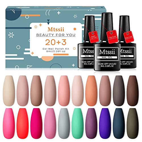 23 Pcs Gel Nail Polish Kit - Nude Brown Pink Colors with Glossy & Matte Top Coat, Base Gel - Soak Off UV Nail Art Set for Salon & Home Manicure (8ml/0.28FL.OZ) - Perfect for DIY Nails, Professional Salon Use & Gift Giving