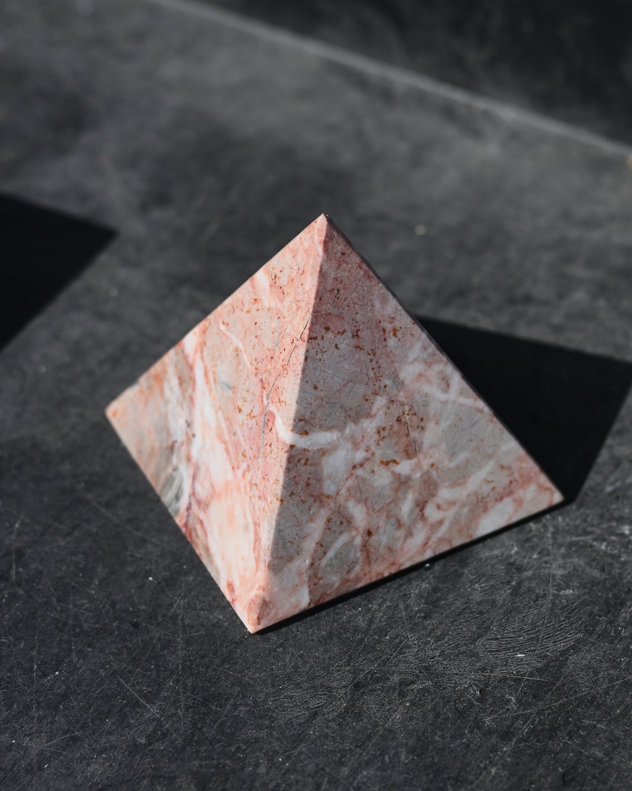 4 Inch Pink Marble Pyramid - Elegant Home Decor for Shelf, Desk & Meditation Space | Feng Shui Crystal Gift for Office & Living Room