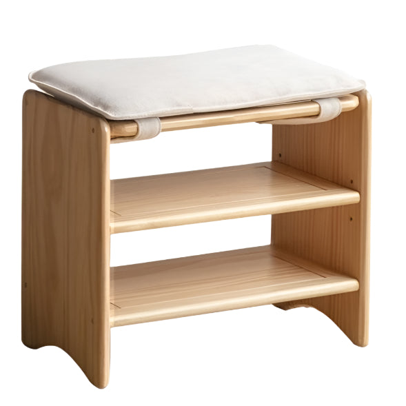 Solid Pine Wood Shoe Bench - 3-Tier Rustic Entryway Shoe Rack with Storage Shelf | Perfect for Mudroom, Hallway & Closet Organization (Natural Wood Finish)