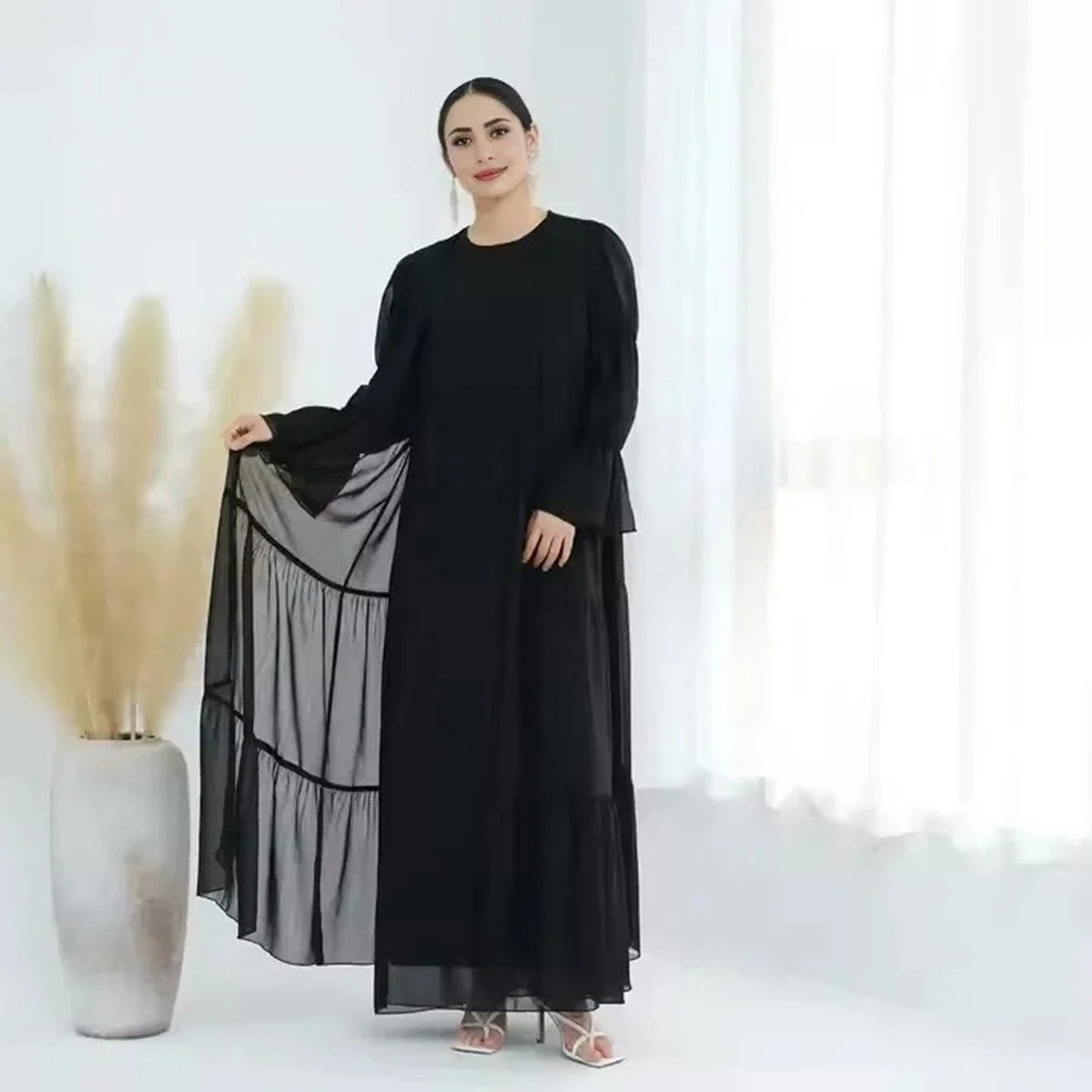 2 Piece Set Chiffon Open Abaya Dress with Inner Dress - Elegant Muslim Women's Prayer Dress for Ramadan, Eid & Special Occasions #25866