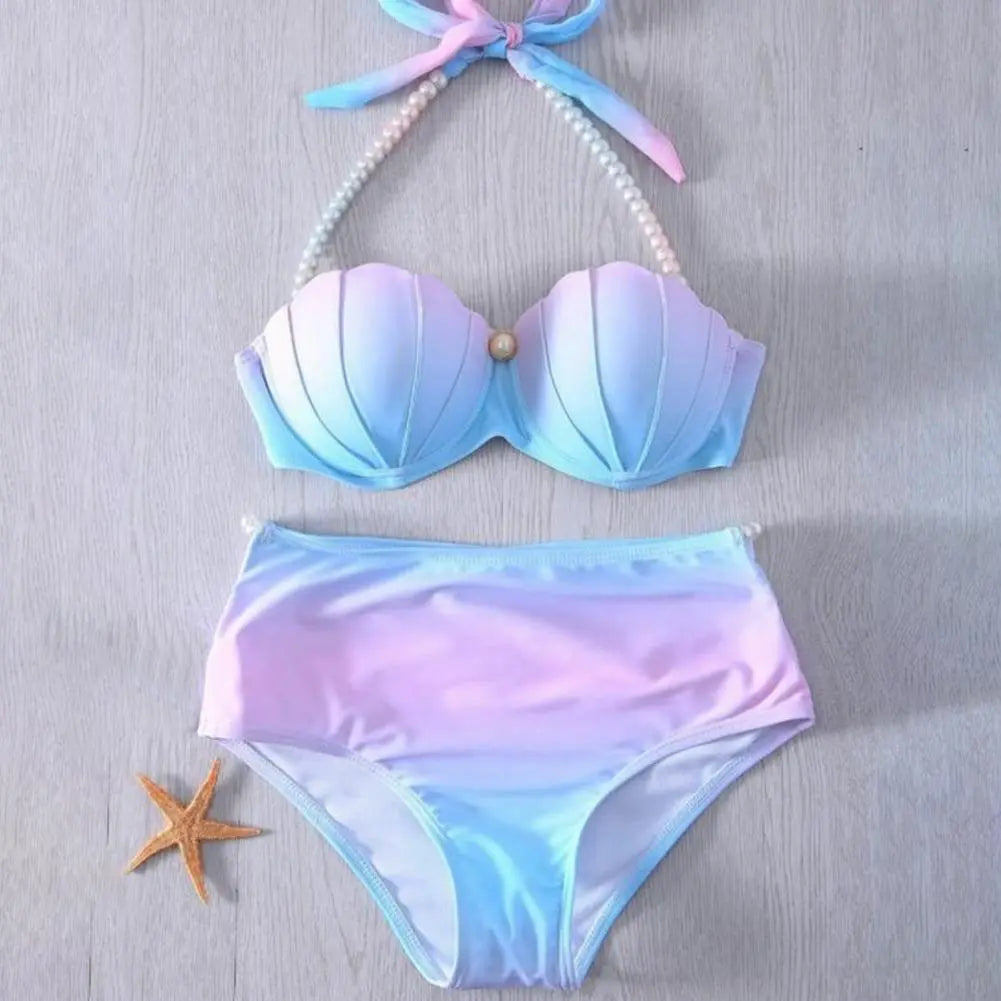 2Pcs/Set Gradient Color Split Bikini - High Stretch Off Shoulder Two Piece Swimwear for Women | Perfect for Beach, Pool Party & Summer Vacation