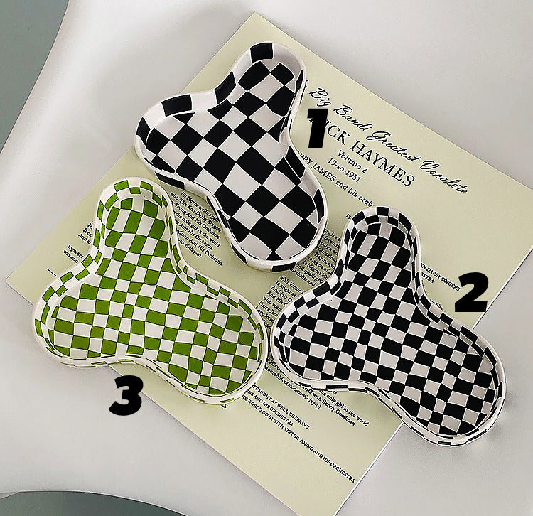 Checkered Ceramic Jewelry Organizer Box - Stylish Storage for Rings, Earrings & Necklaces - Perfect for Bedroom Vanity, Dresser & Travel
