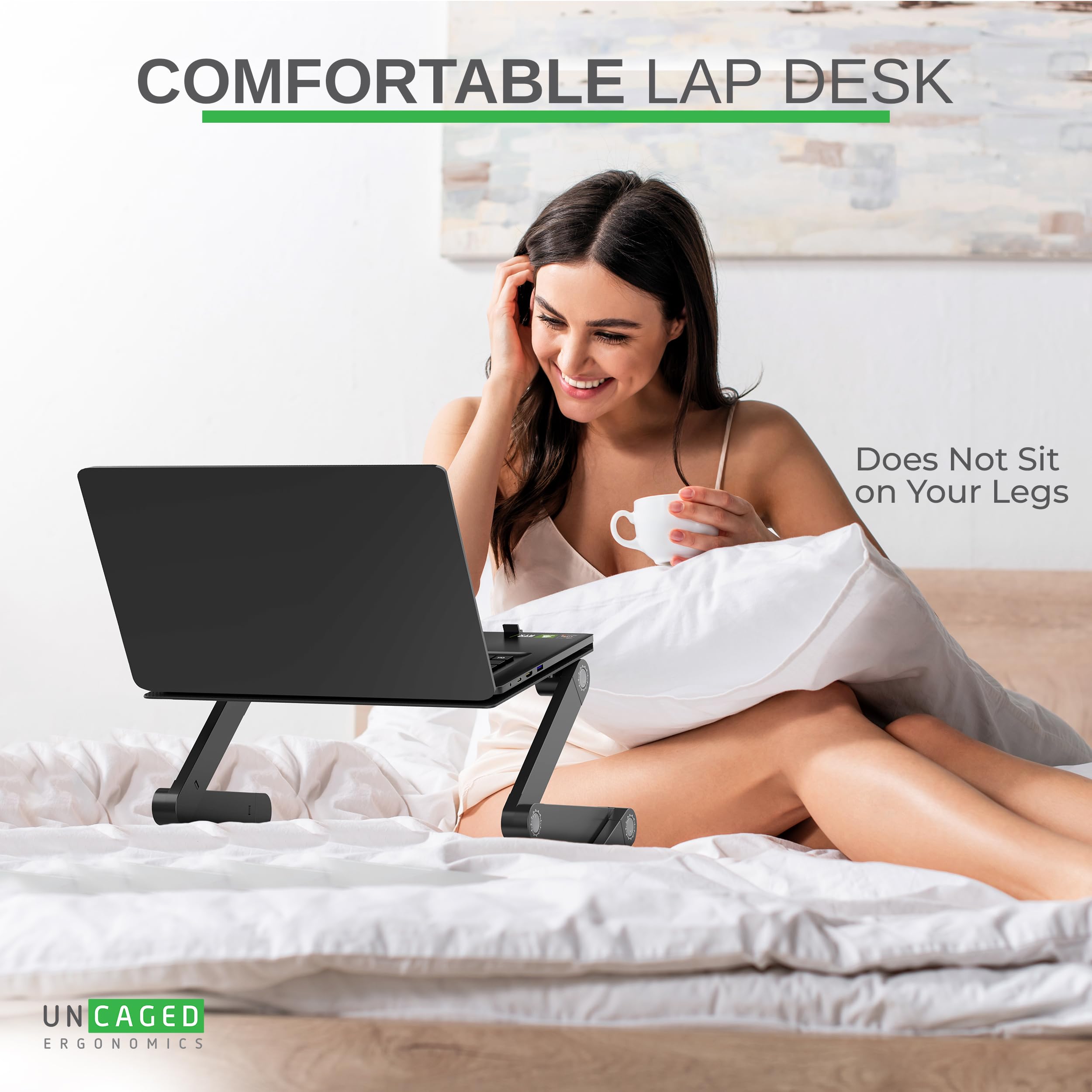 WorkEZ BEST Adjustable Laptop Stand for Desk - Portable, Foldable & Height-Adjustable Computer Riser with Cooling Function (Black) - Perfect for Home Office, Gaming & Workspace Ergonomics
