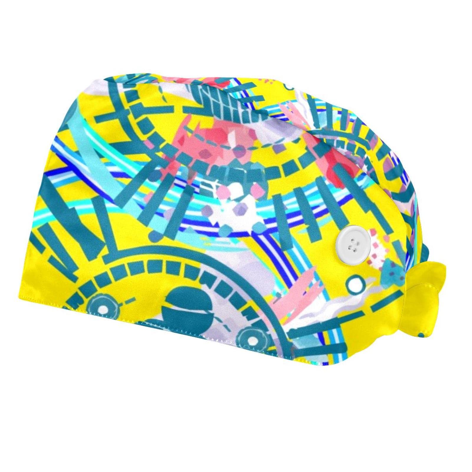Adjustable Mandala Pattern Scrub Hats for Women & Men - 2 Pack Buttoned Bowler Caps for Nurses, Doctors & Medical Professionals - Stylish Abstract Design Work Hat for Healthcare & Salon Use