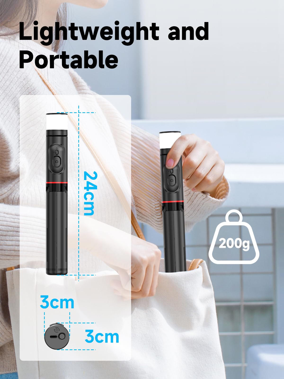 Moman Q12S 77cm Aluminum Selfie Stick Tripod with Fill Light - 360° Rotatable All-in-1 Phone Tripod Stand & Holder for Smartphones | Perfect for Travel, Vlogging, Live Streaming & Group Photos