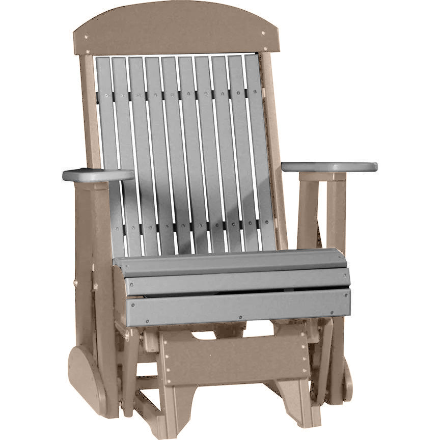 LuxCraft Gray 2 Foot Classic Highback Recycled Plastic Glider Chair - Outdoor Patio Furniture for Relaxing in Garden, Deck or Backyard