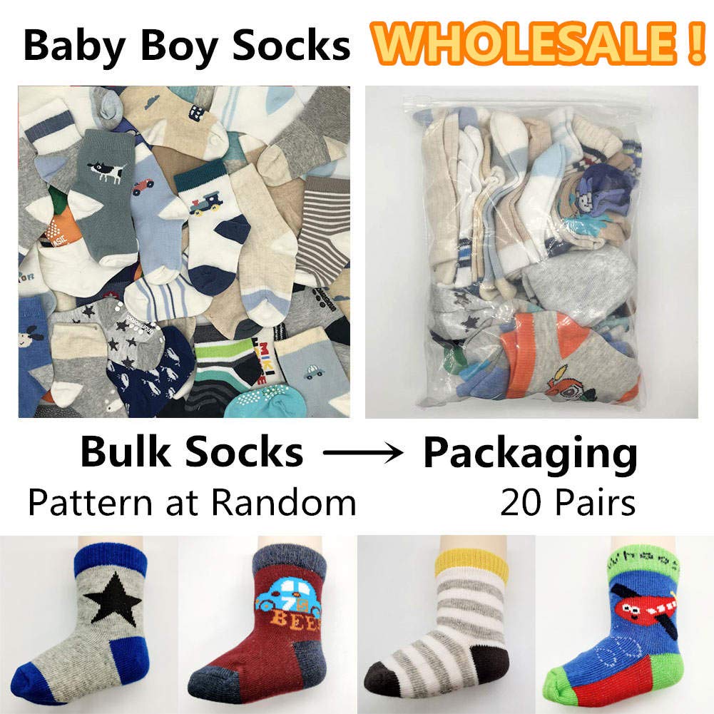 20 Pairs Baby Boy & Girl Cotton Socks - Soft Toddler Socks Bulk Wholesale - Assorted Cute Patterns (0-24 Months) - Perfect for Daily Wear, Playtime & Gift Giving