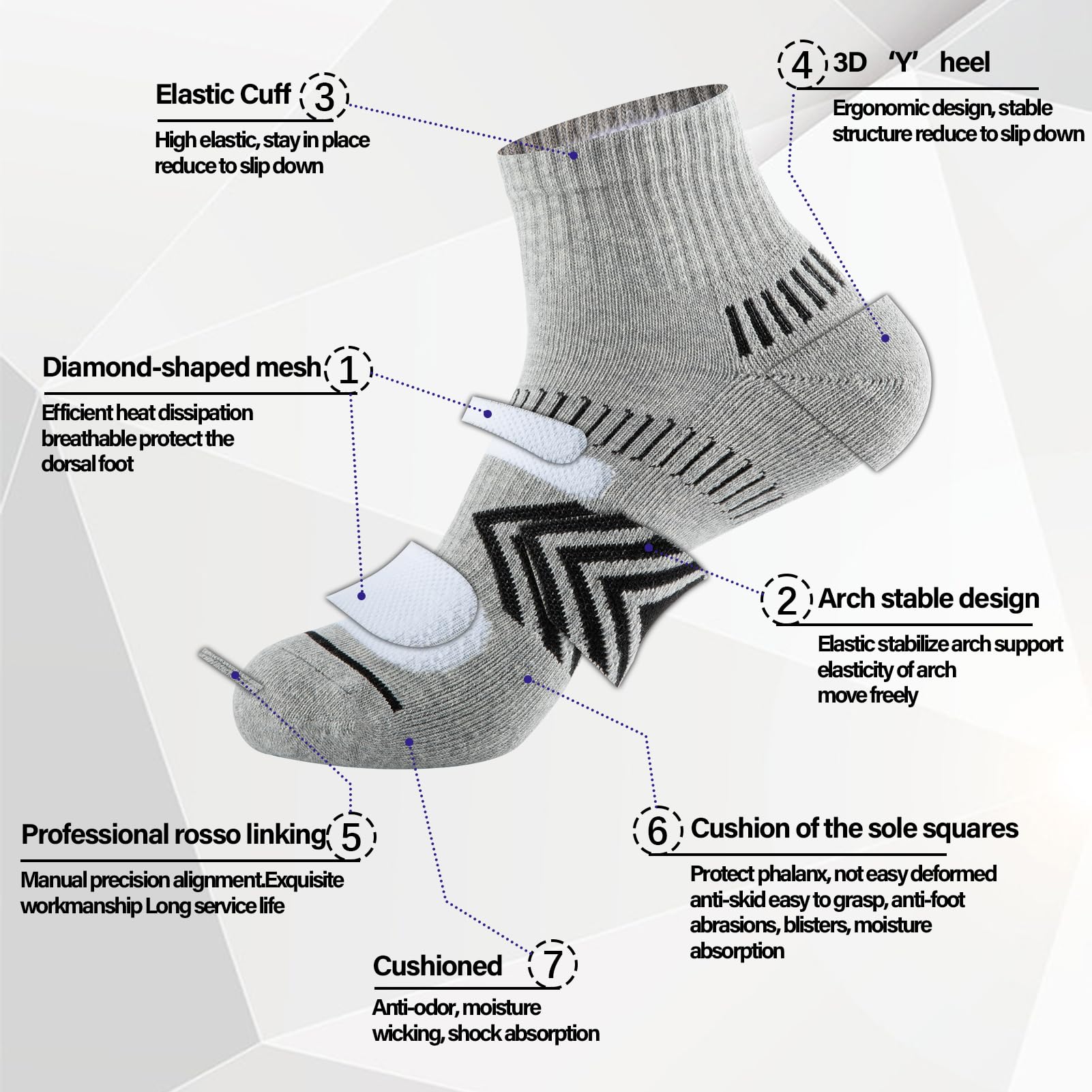 COOPLUS Men's Cushioned Ankle Socks - Breathable Cotton Athletic Performance Quarter Socks for Running, Gym & Sports - Pack of 6 Pairs