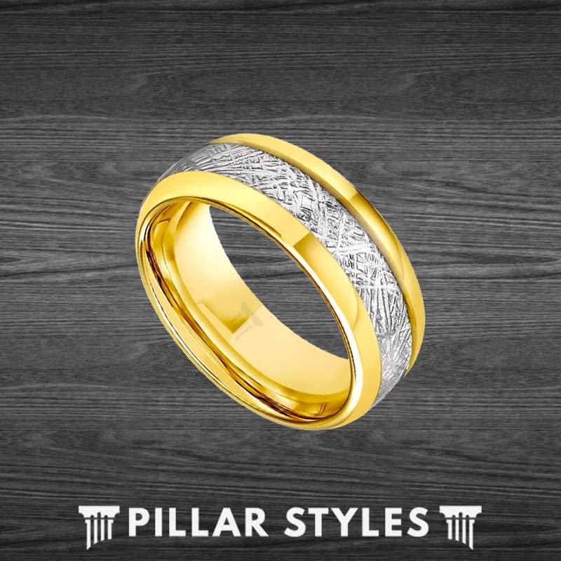 14K Gold Meteorite Tungsten Wedding Band for Men - 8mm Comfort Fit Ring - Unique Anniversary Gift for Him - Perfect for Weddings, Engagements & Special Occasions