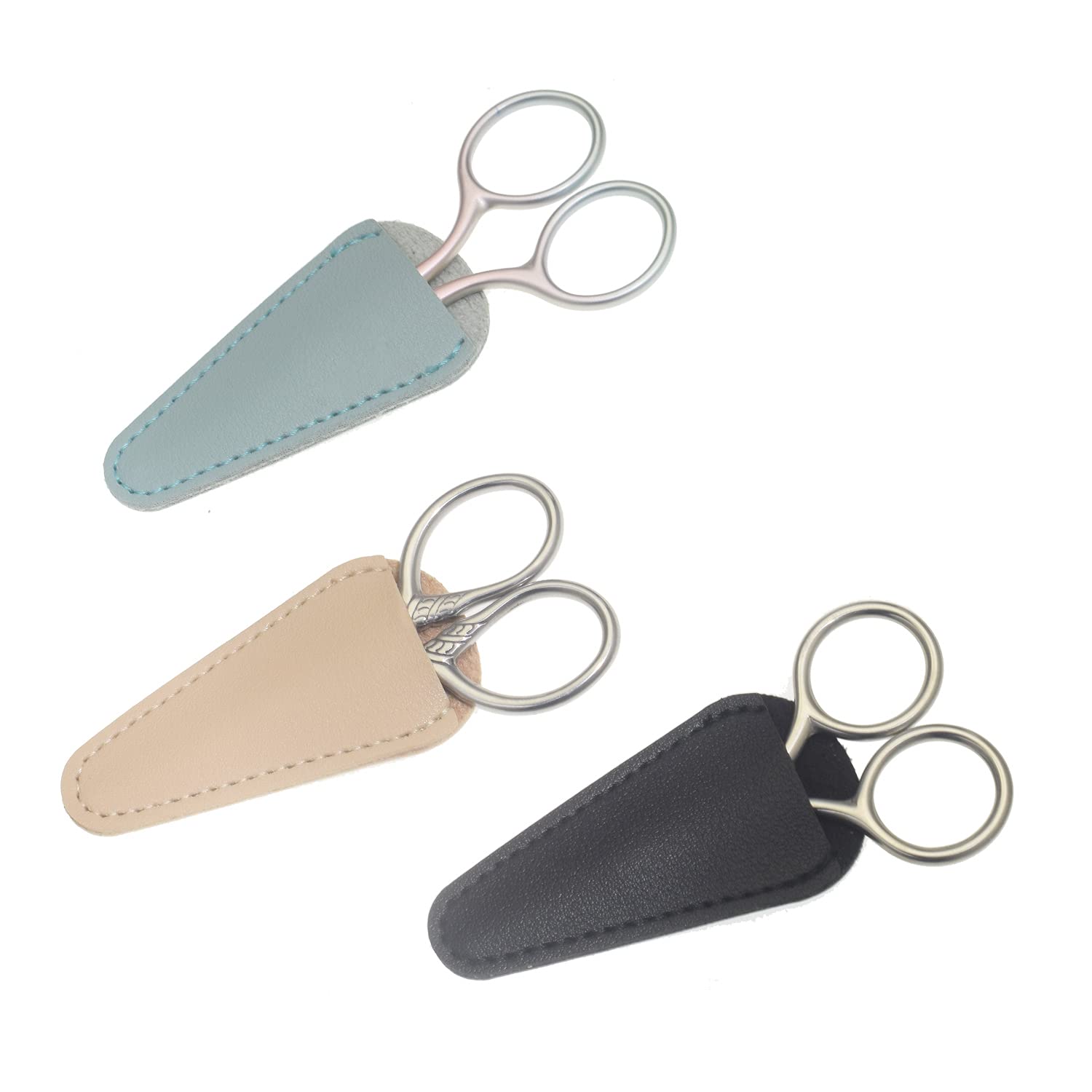 3-Piece PU Leather Scissor Blade Covers - Embroidery Scissors Sheaths & Protectors (Black, Blue, Brown) | Sharp Tool Safety for Sewing, Quilting & Crafting Projects