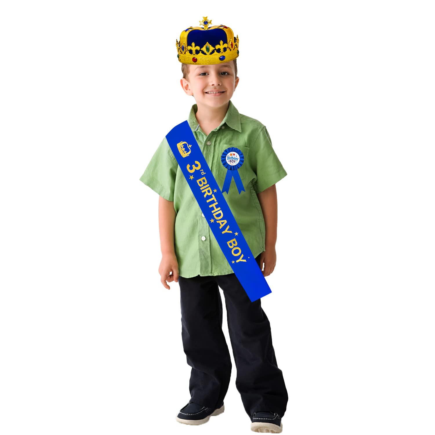 3rd Birthday Crown & Hat Set for Boys - King Crown, Birthday Sash & Party Decorations - Perfect for 3 Year Old Birthday Celebrations, Photo Shoots & Special Moments