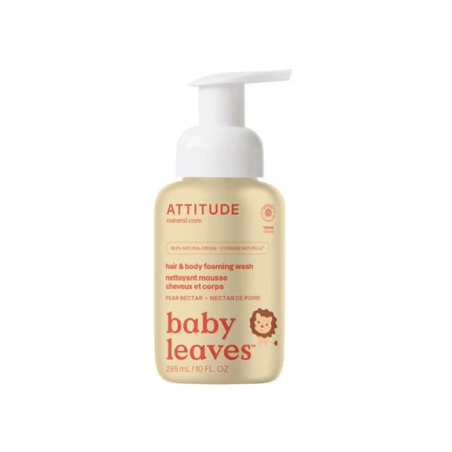 Attitude Baby Leaves 2-in-1 Hair & Body Foaming Wash - Pear Nectar Scent, 295ml | Gentle & Natural Baby Shampoo & Body Wash for Sensitive Skin | Perfect for Daily Bath Time & Newborn Care