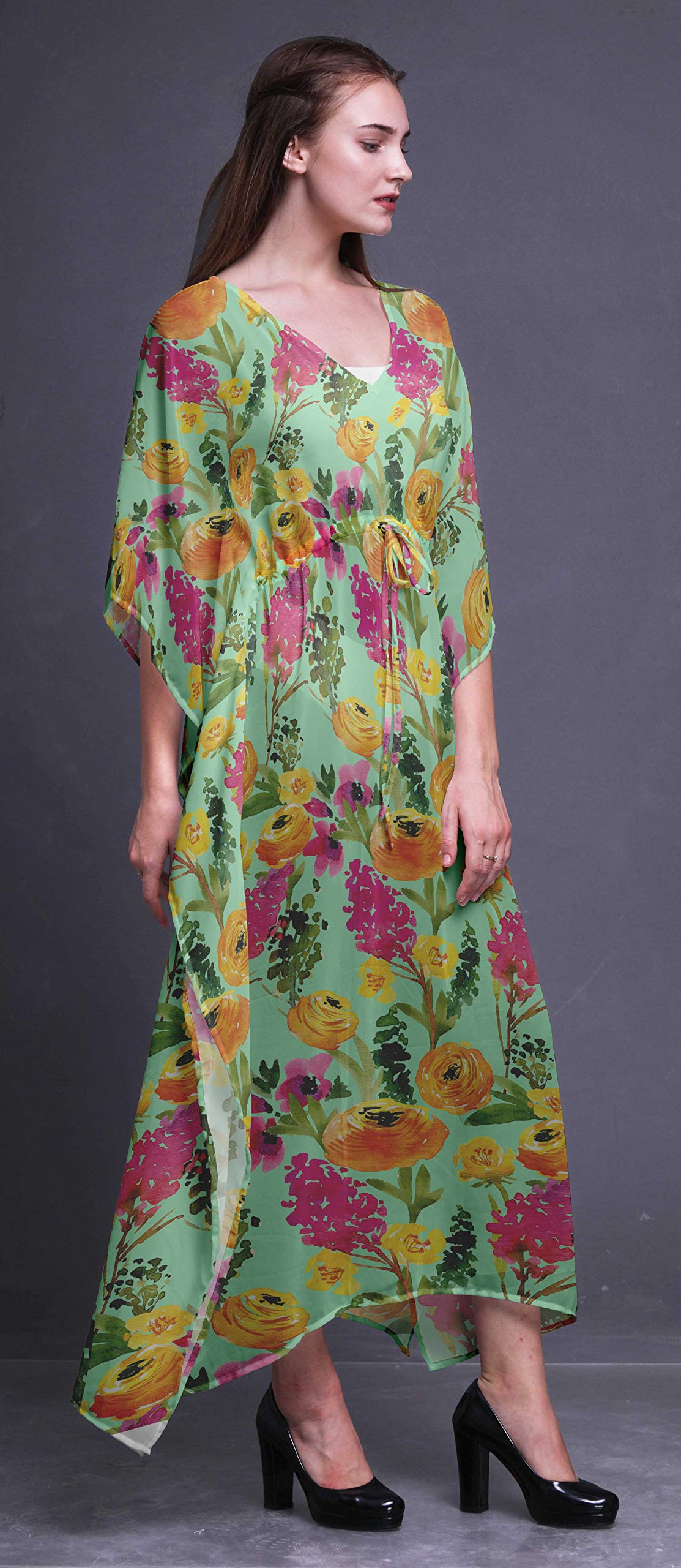 Bimba Beach Kaftan - Women's Long Maxi Dress Bikini Cover Up, Summer Kimono Style Caftan for Pool, Vacation & Boho Fashion