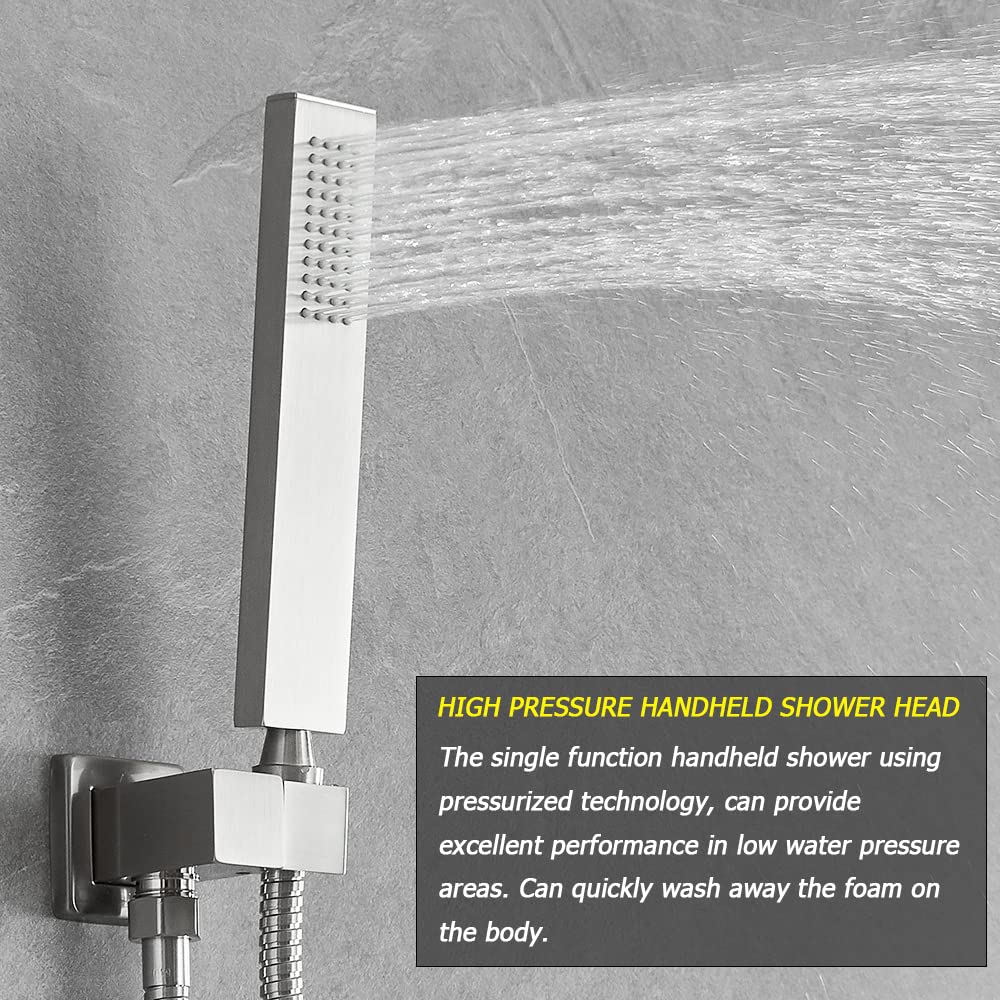 Luxury Brushed Nickel Shower System - Wall Mounted Rainfall Shower Head Combo Set with Brass Faucet & Rough-in Valve (Perfect for Modern Bathroom Renovations & Spa-Like Shower Experience)