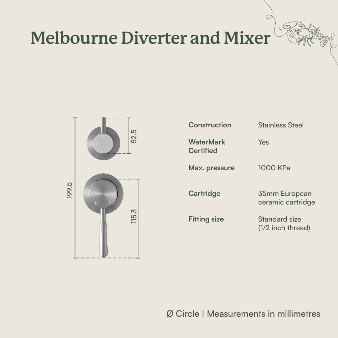 Premium Melbourne Diverter Mixer Tap - Brushed Brass Finish - Perfect for Bathroom & Kitchen Faucet Upgrade | Modern Water Control Solution for Sinks & Showers