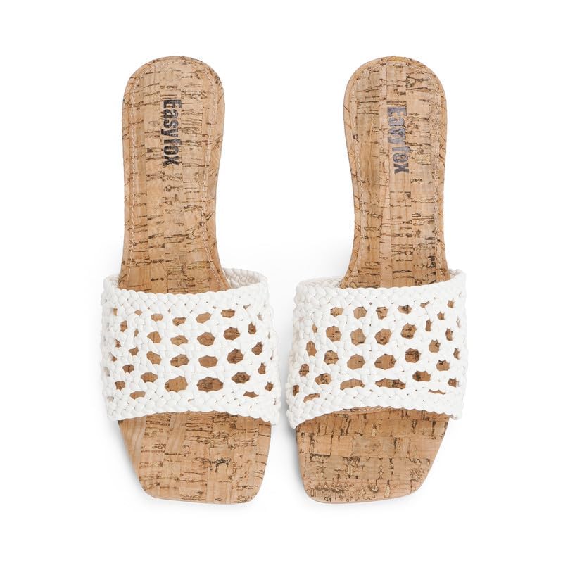 Women's Open Toe Wedge Sandals - Square Toe High Heel Mules with Wood Grain Design | Slip-On Comfort for Summer, Beach, and Casual Outings