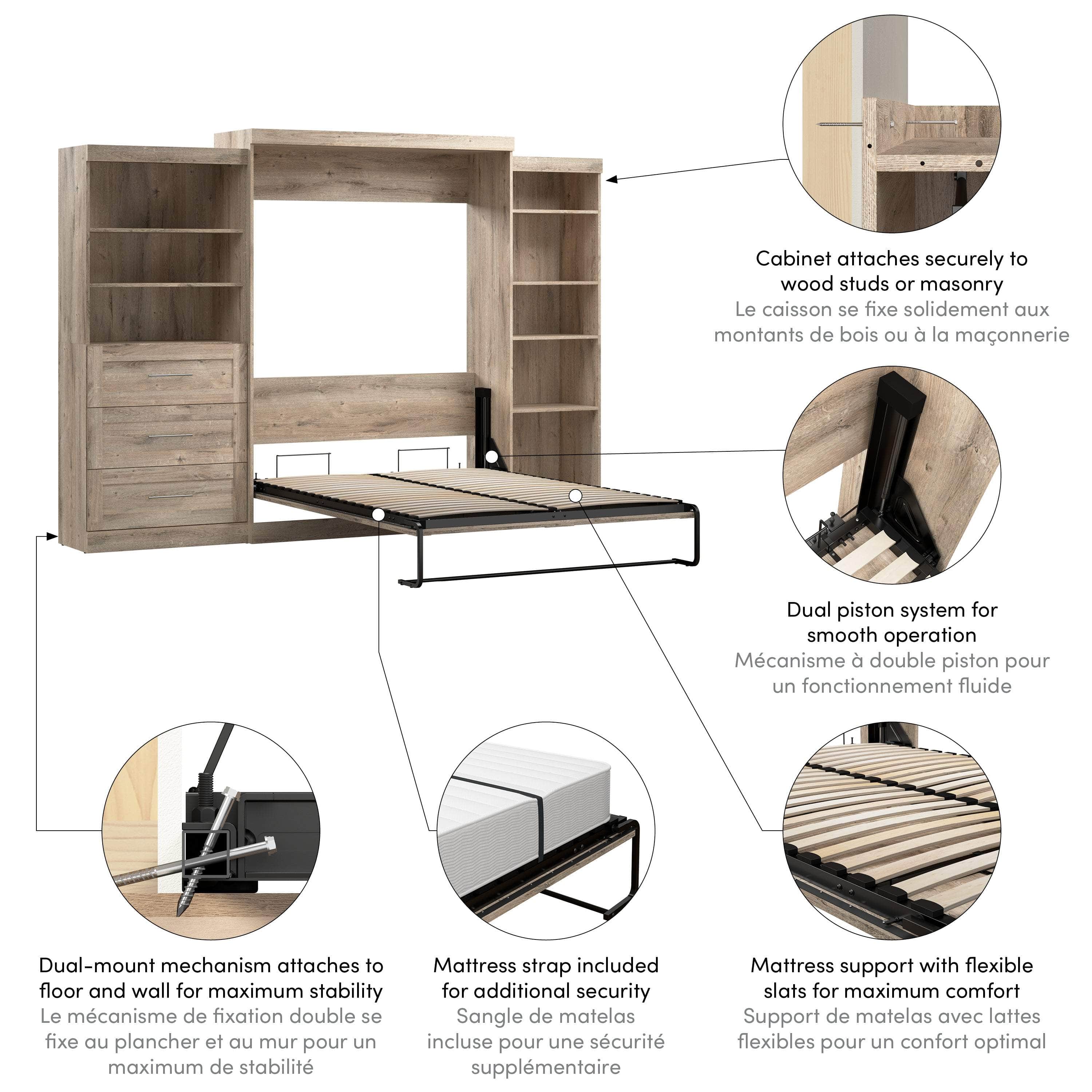 Pur Queen Murphy Pull Down Wall Bed with 2 Storage Drawers (126