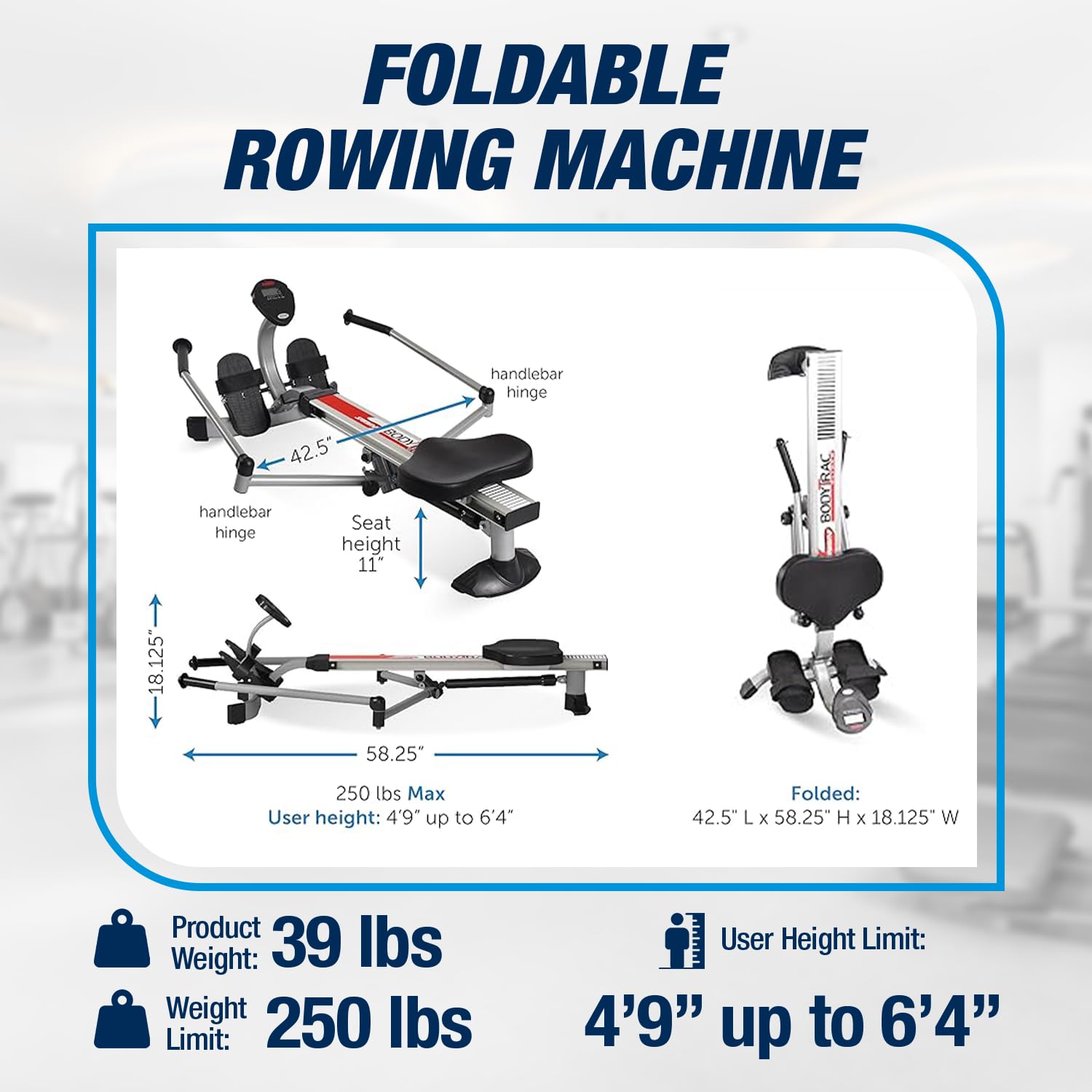 Stamina BodyTrac Glider Hydraulic Rowing Machine with Smart Workout App - Home Gym Rower with Adjustable Cylinder Resistance (250 lbs Capacity) - Perfect for Small Spaces & Full-Body Workouts