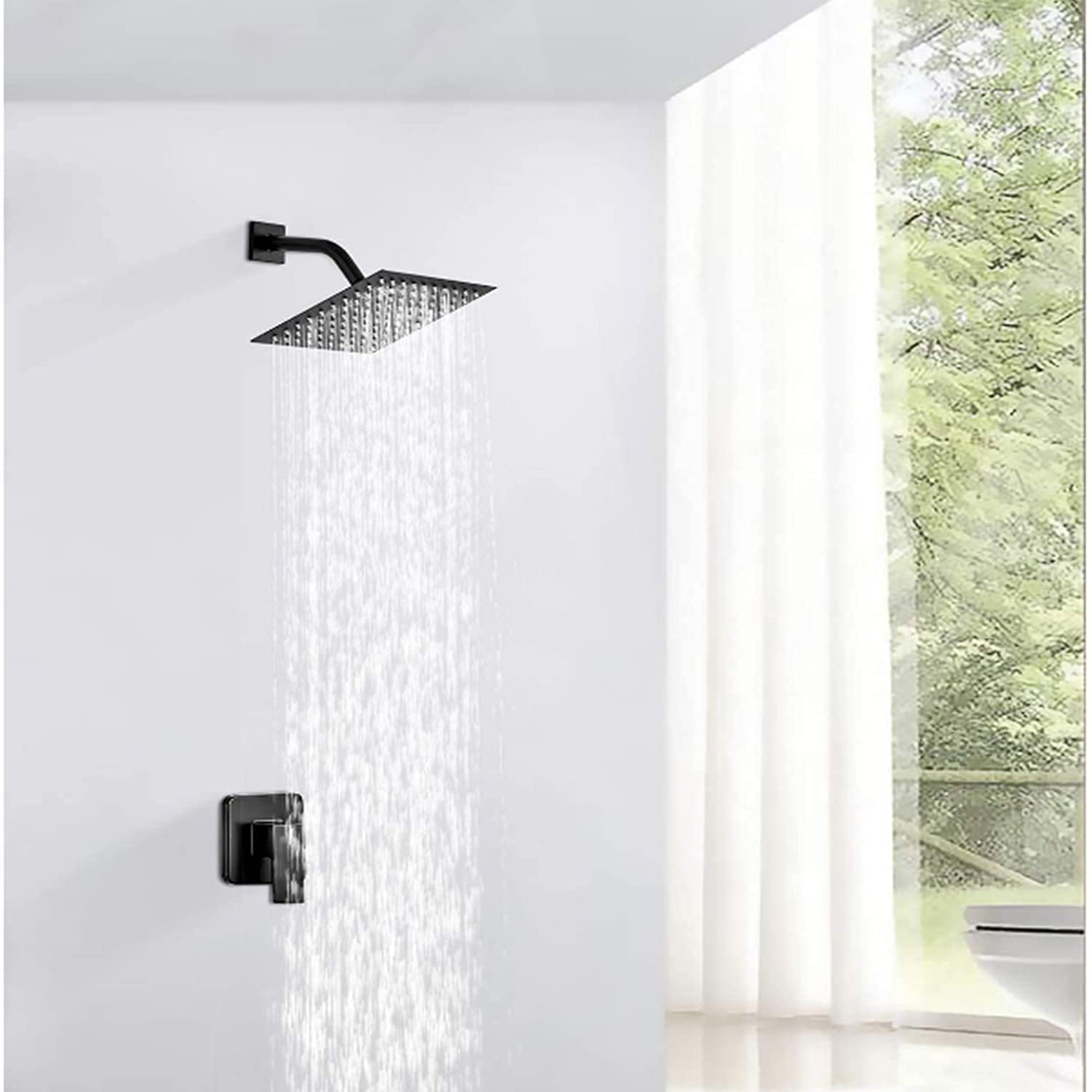 Hononnice 8 Inch Square Rainfall Shower Head - High Pressure Black Stainless Steel Showerhead with Strong Water Flow for Luxurious Bathroom Experience | Perfect for Master Bath, Spa & Modern Home