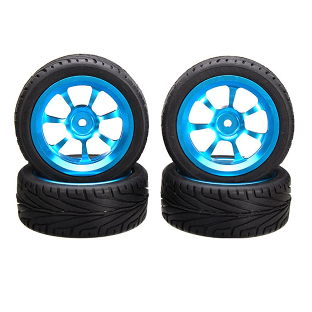 RCPLAGA 4PCS RC Crawler Tires with Hubs - Compatible with 1/18 Scale RC Off-Road Cars Like WLtoys A949 A959 A969 A979 K929 - Durable Black & Blue All-Terrain Tires for Rock Crawling, Trail Adventures & Backyard Racing