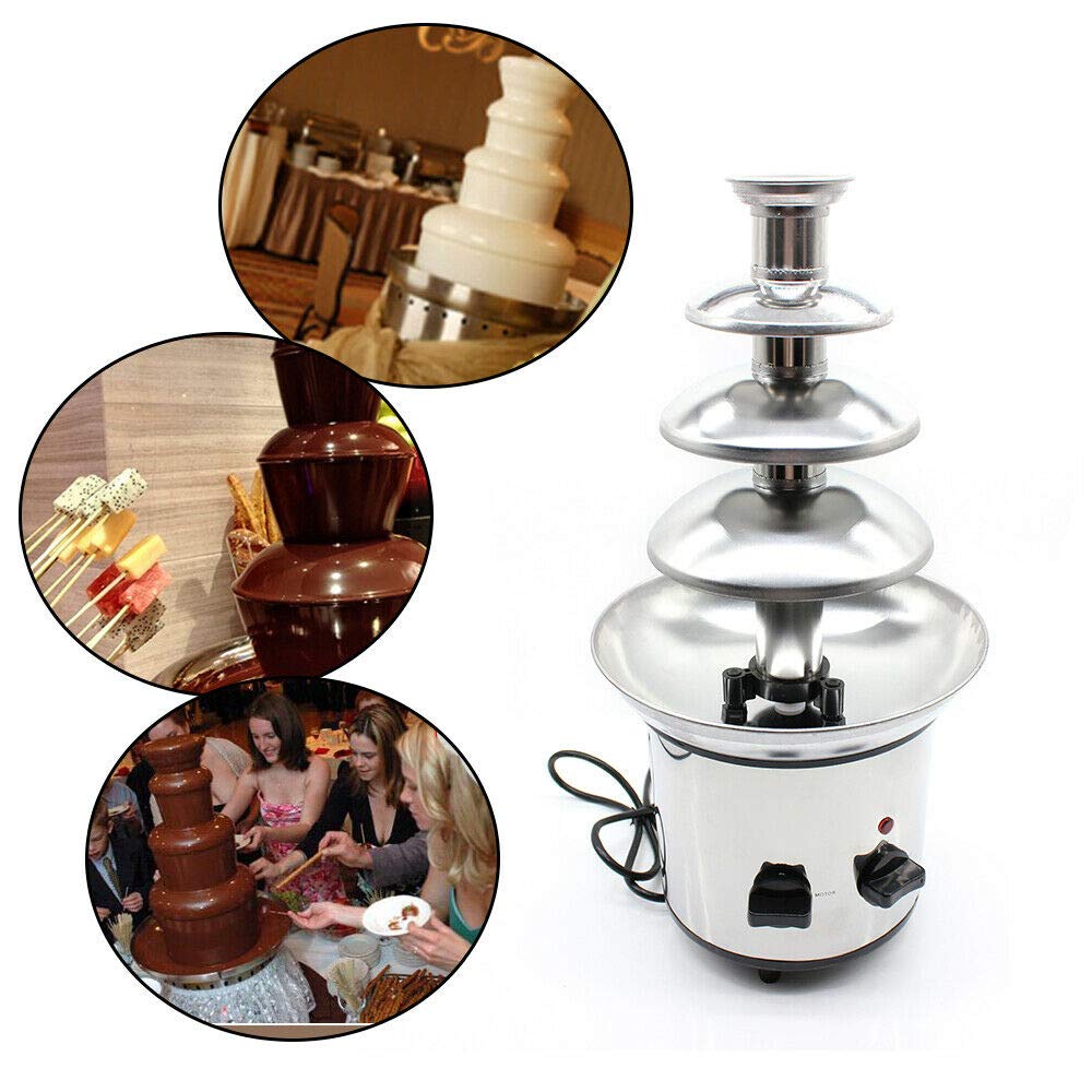 4 Tier Stainless Steel Chocolate Fountain Machine - Electric Chocolate Fondue Fountain for Parties, Weddings, Birthdays | Perfect for Dessert Buffets, Catering Events & Home Entertaining