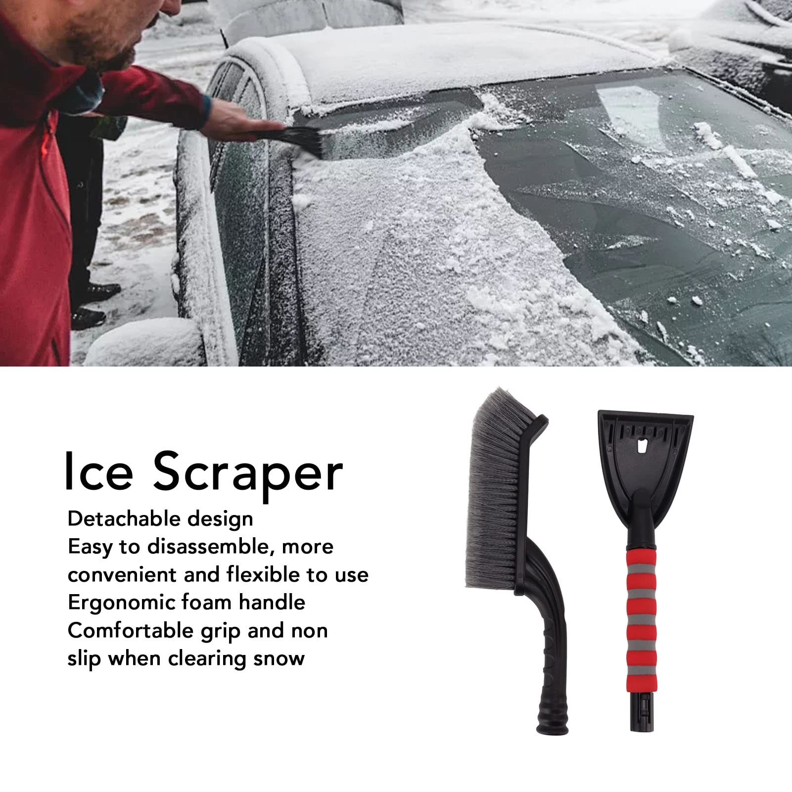 Snow Brush & Ice Scraper for Cars - Cold Resistant (Gray/Red) for Winter Driving
