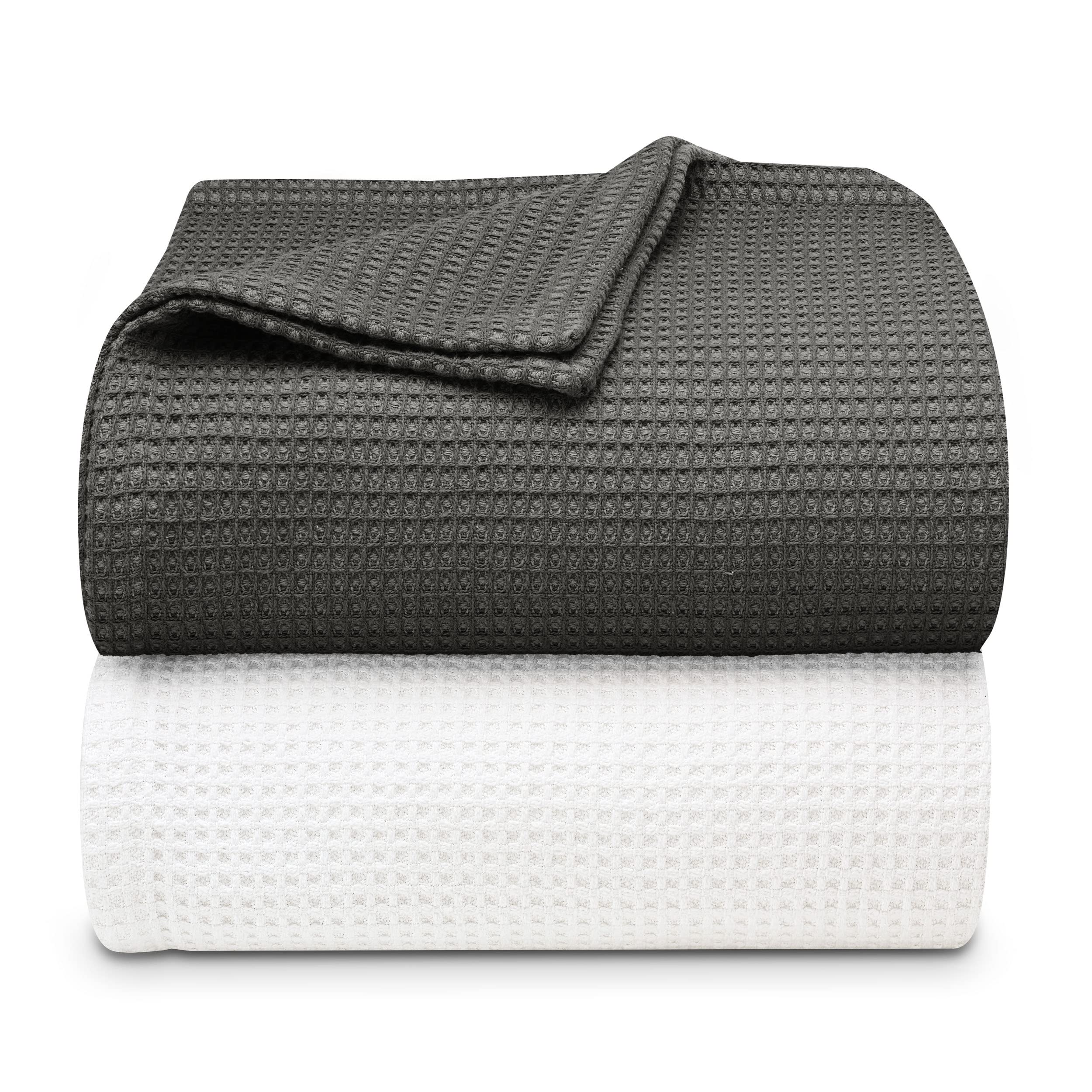 Vera Wang King Size Luxury Cotton Waffle Weave Blanket - Ultra Soft & Breathable Bedding for Cozy Nights (Charcoal Grey) - Perfect for Master Bedroom, Guest Room, and Cold Weather Comfort