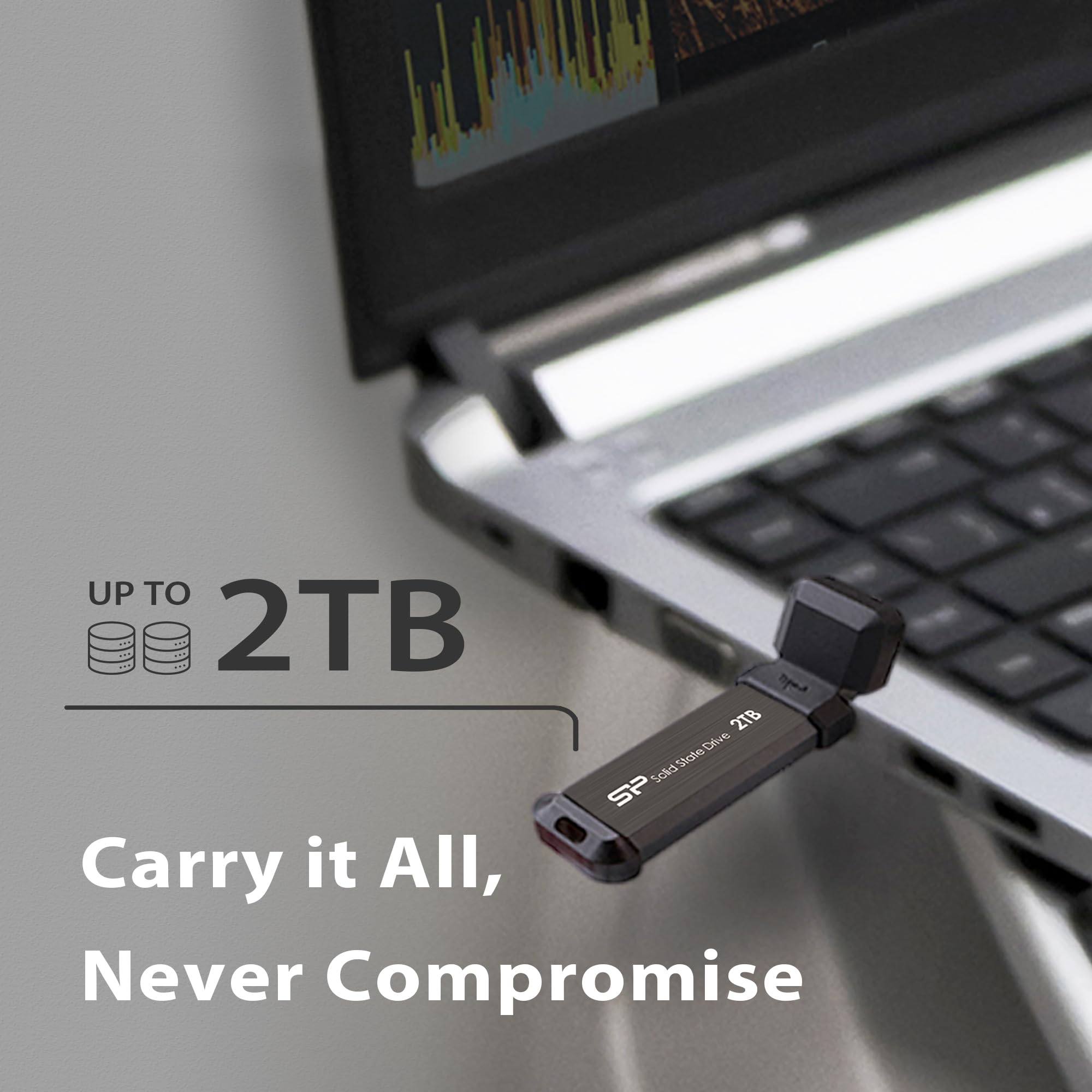 Silicon Power 1TB MS70 High-Speed Portable External SSD - USB 3.2 Gen 2 with Type-C Adapter - Perfect for Gaming, Photography & Data Backup