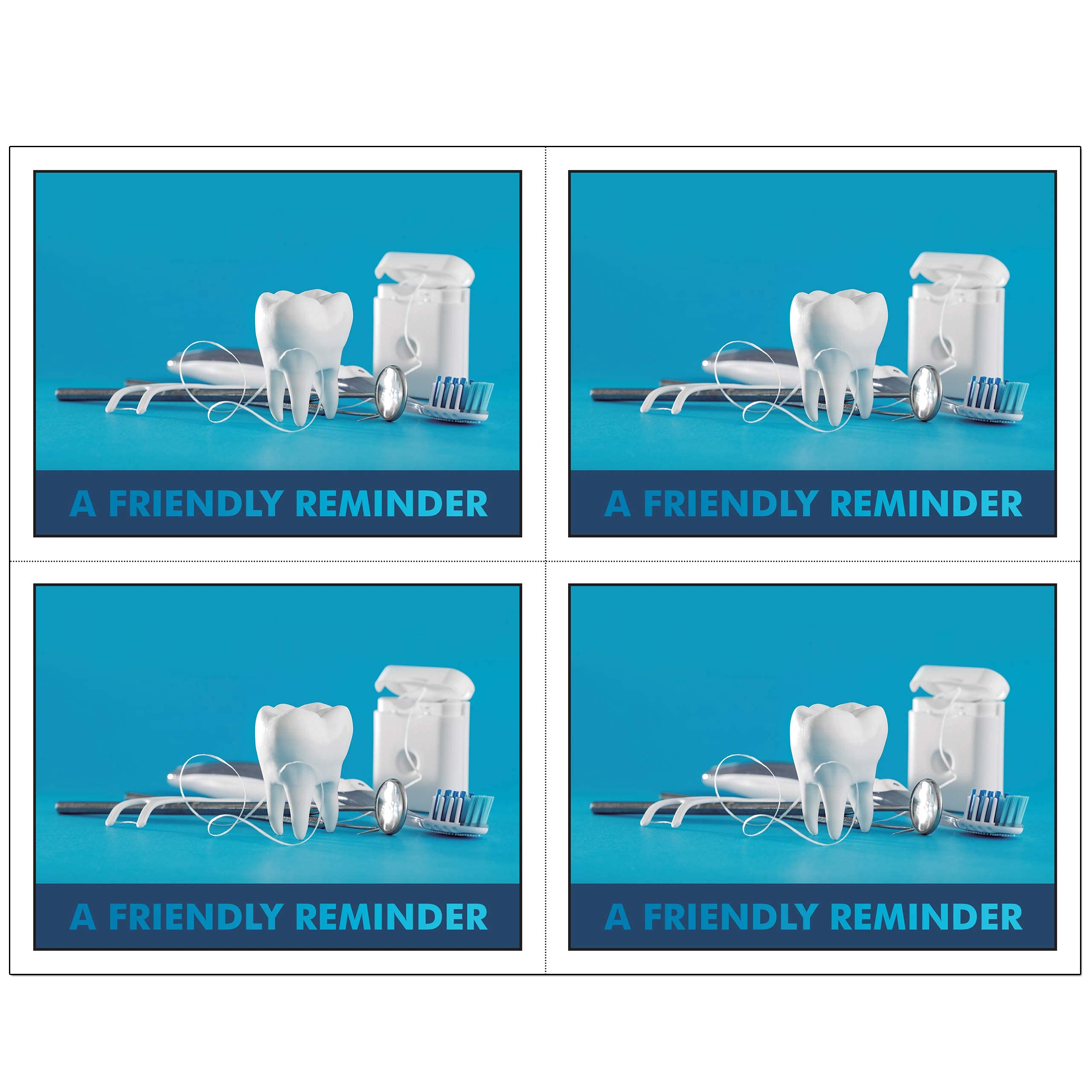 Customizable Dental Laser Appointment Reminder Postcards - 4 Micro Perforated Cards (4.25