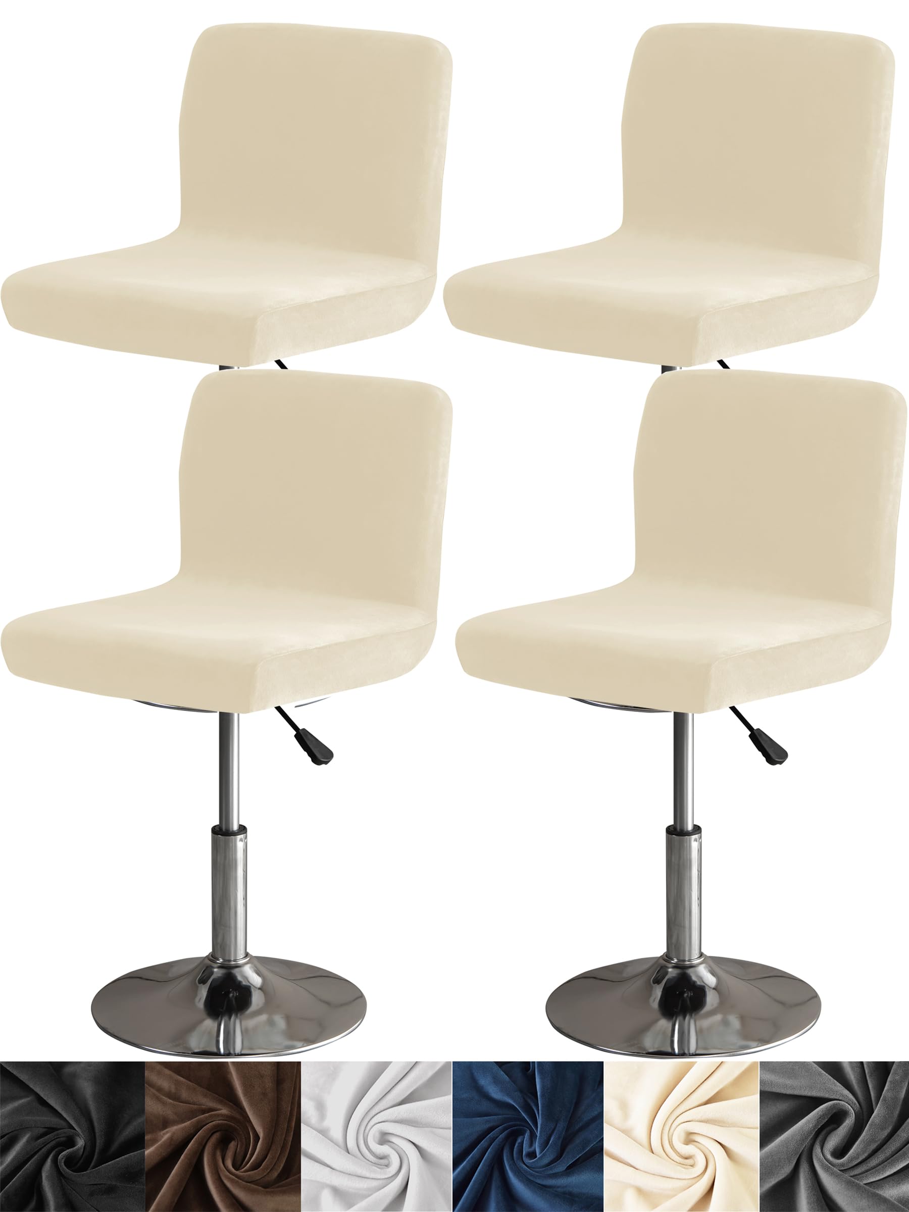 Stretch Velvet Bar Stool Covers with Backs - 4 Pack Washable Elastic Bar Chair Seat Covers for Kitchen, Dining & Pub - Beige Home Decor Accessories