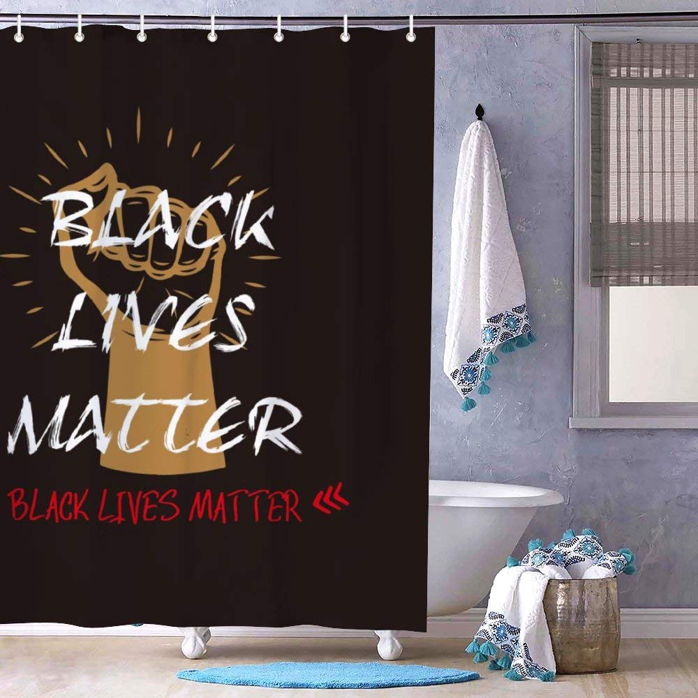 Black Lives Matter Shower Curtain Set - Waterproof Premium Fabric Bathroom Decor with Hooks, 72x72 Inches - Dark Yellow Design for Father's Day Gift & Modern Bathroom Accessories | Perfect for Home, Apartment, and Dorm Bathroom Upgrades