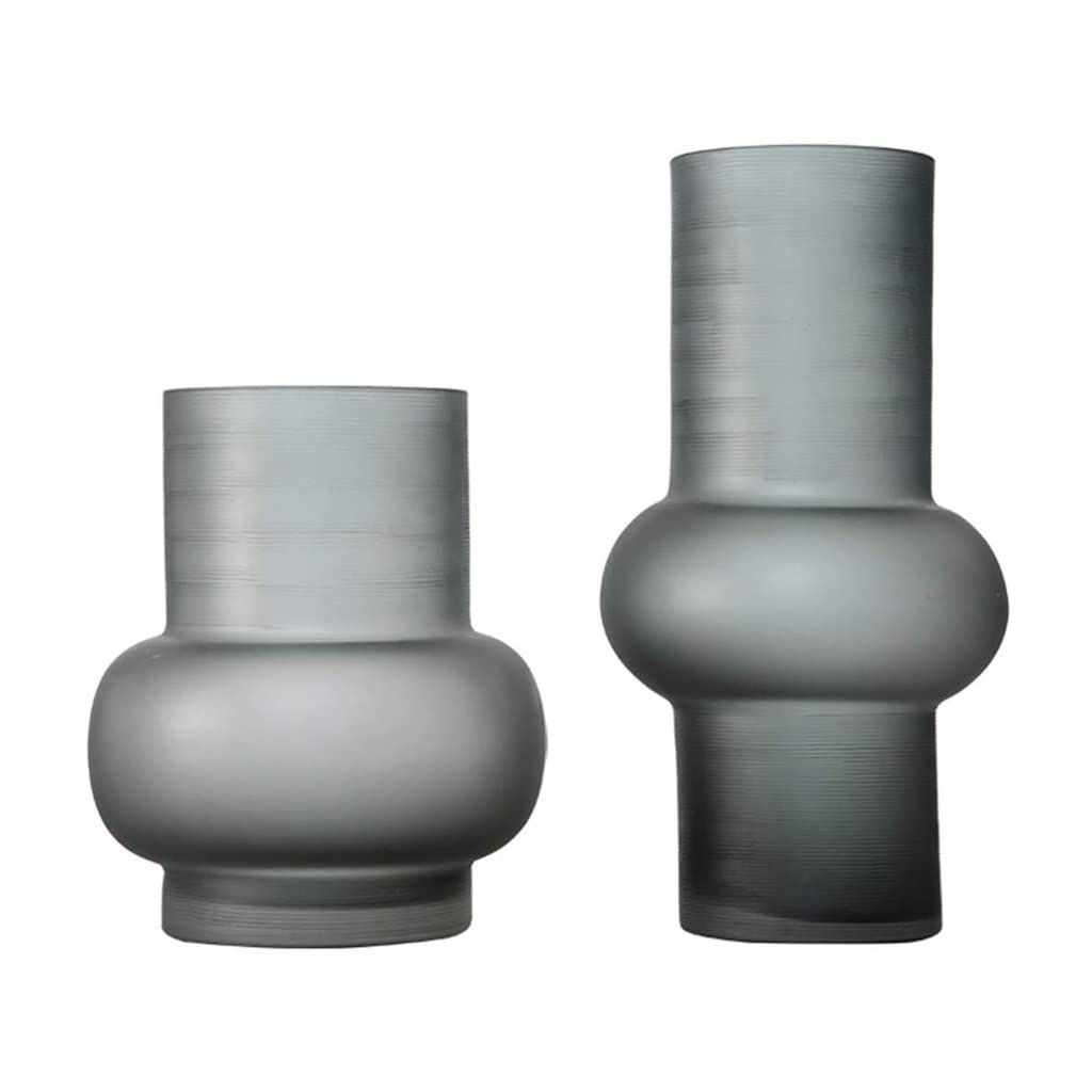 BPHUI 2-Pack Crystal Glass Vases for Flowers - Elegant Home Decor Centerpieces for Living Room, Office & Wedding (Gray, 2pcs) | Perfect for Dried Flower Arrangements, Table Decor & Gift Giving