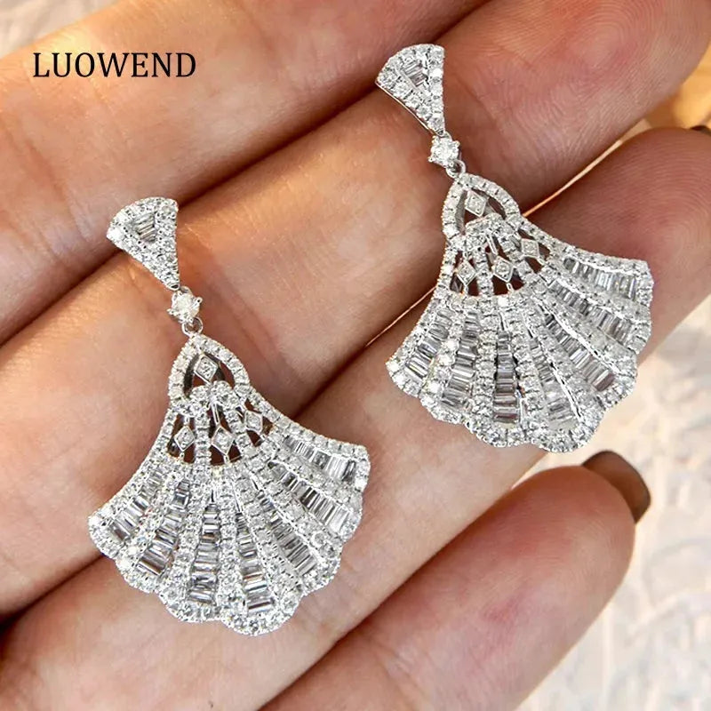 18K White Gold Elegant Skirt Design Diamond Drop Earrings - 1.9 Carat Natural Real Diamonds for Women | Perfect for Senior Banquets, Weddings & Special Occasions